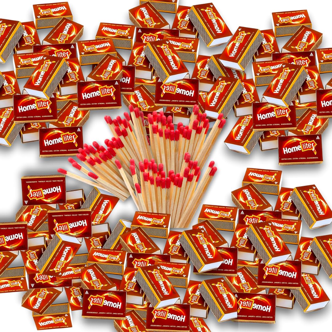 (Pack of 50 Match Box) Premium Match Box with Safety Wooden Matchsticks for Home & Kitchen | Household Strike Anywhere Matches | Candle Lighting, Puja & Fire Starter Matchsticks