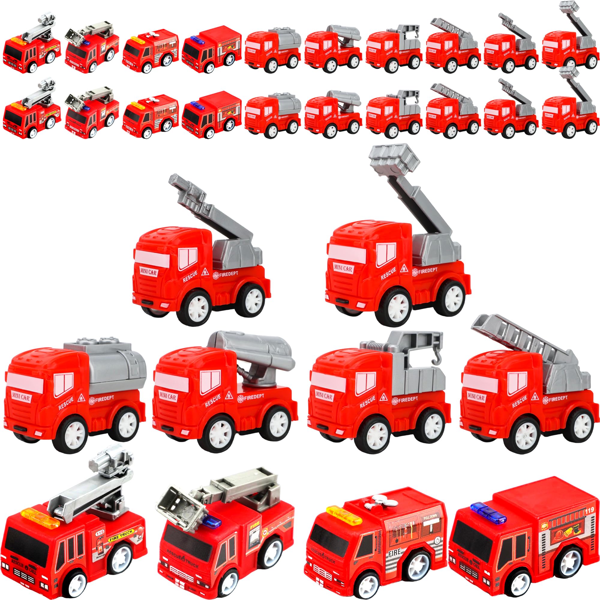 Octaday 30 Pcs Mini Pullback Fire Truck Toy Small Fire Trucks Toy Bulk Red Emergency Vehicle Toy Car for Firefighter Party Supplies Bag Filler Gift,