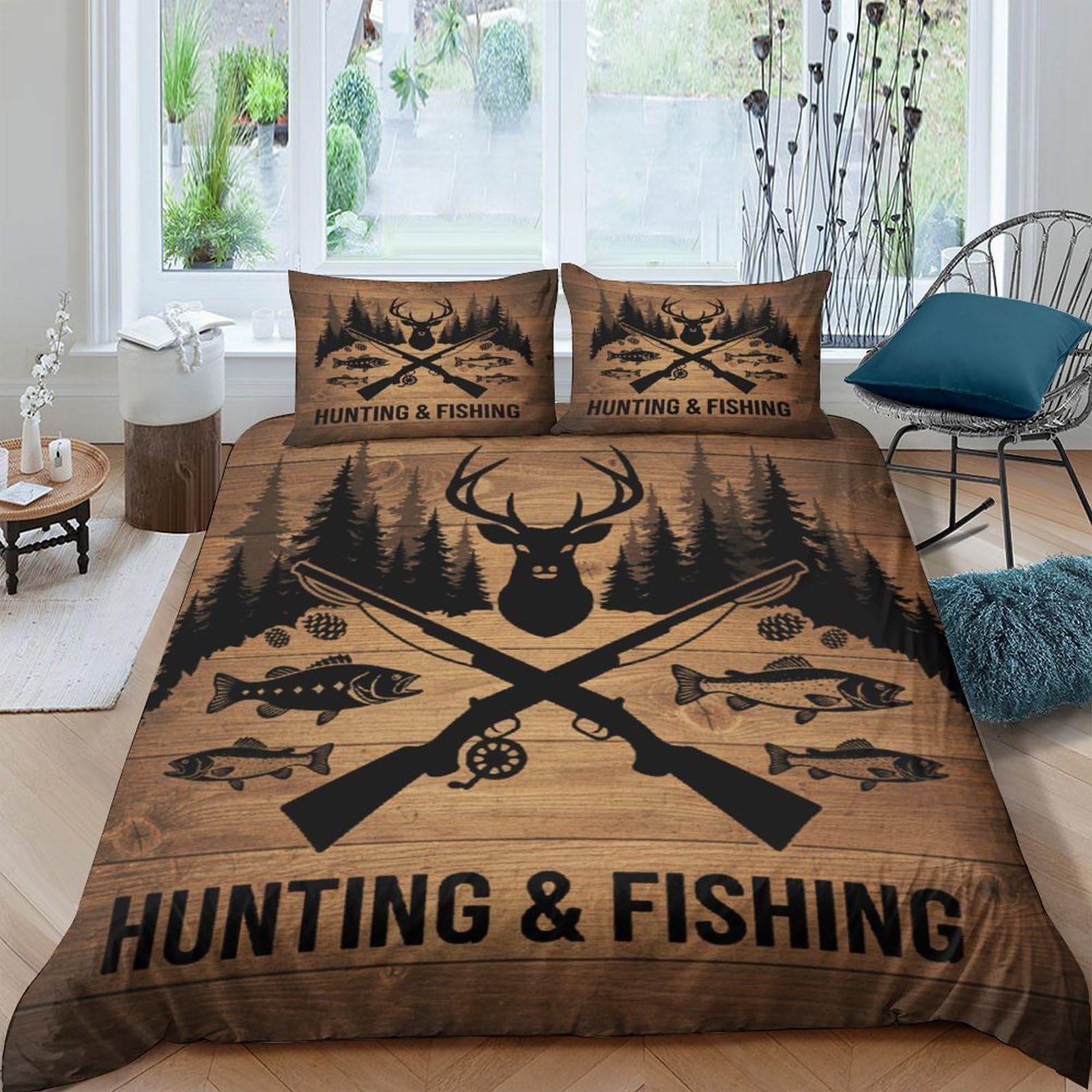 Ctjqhvkz Style-10 3D Printed Hunting Wildlife Fitted Sheet Microfiber Soft Forest Fishing Bed Cover For Bedroom Decor Protection Single（135X200cm）