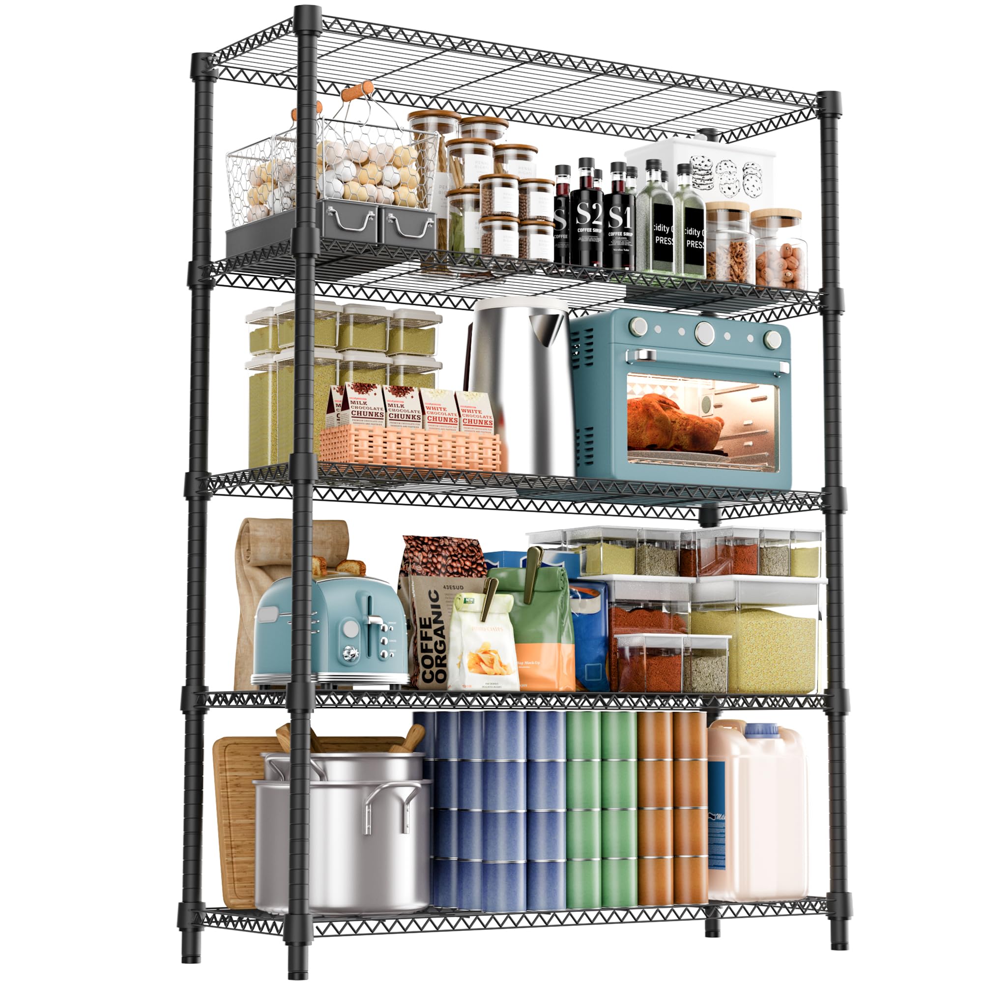 1750LBS 47 2 W 5 Tiers Shelf Steel Storage Shelves Shelving Unit Steel Organizer Wire Rack for Home