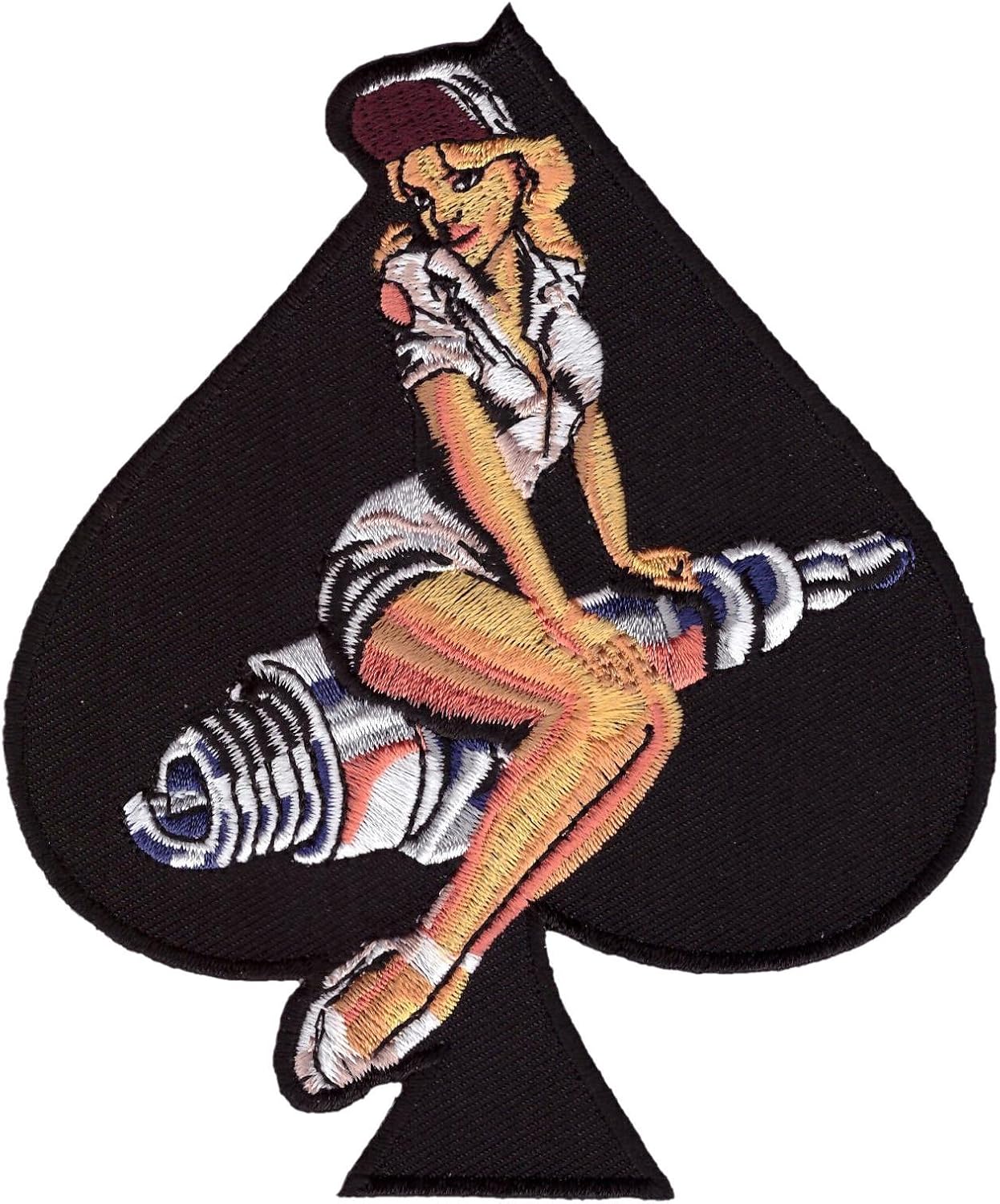 Pin UP Girl Spark Plug Spade 3.5 Inch Iron On MC Biker Patch