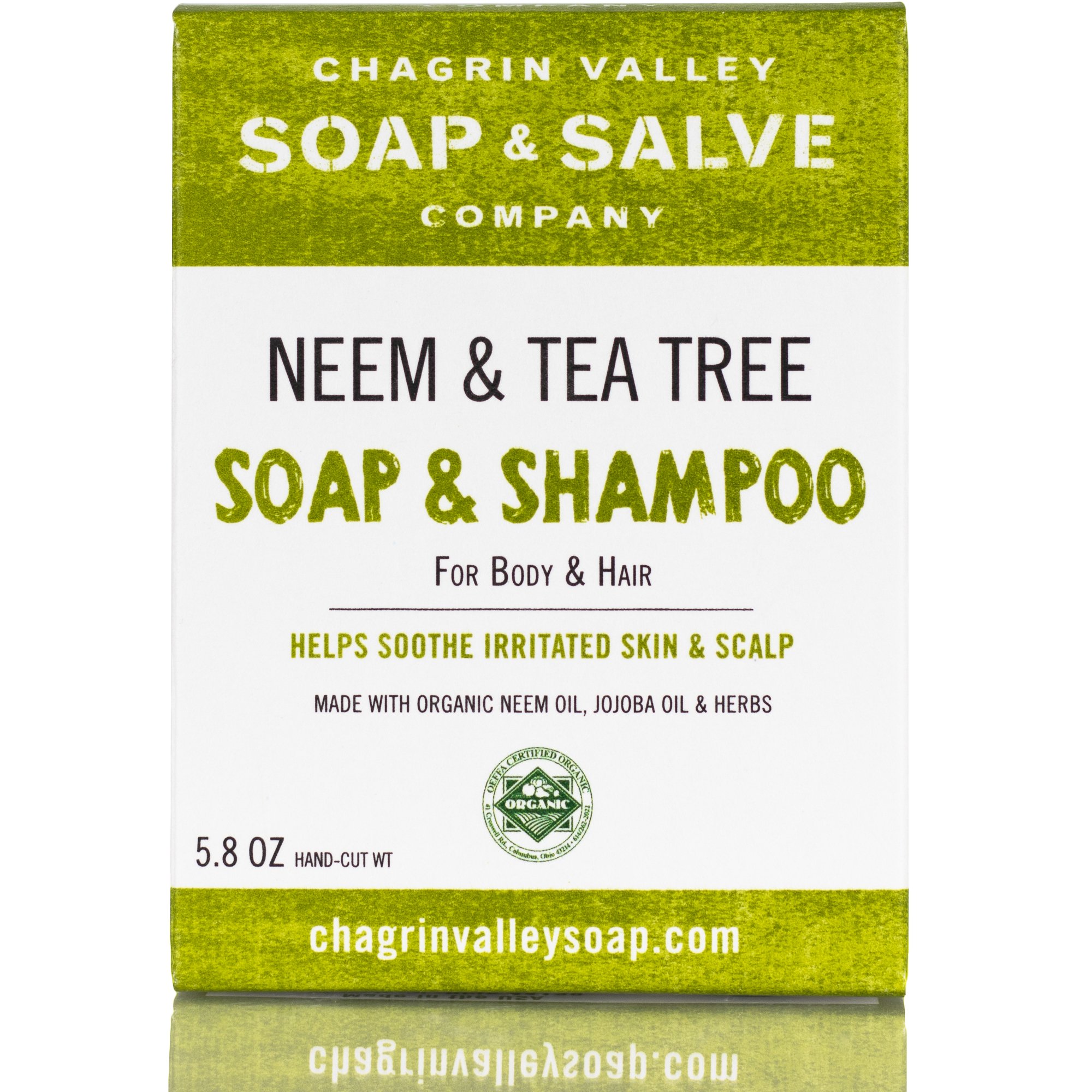 Chagrin Valley Soap & Salve Neem & Tea Tree Organic Soap & Shampoo Bar – Soothe Dry, Itchy, Irritated Skin - Sulfate Free For Body & Hair Vegan Shampoo Natural, Large 5.6 oz Bar