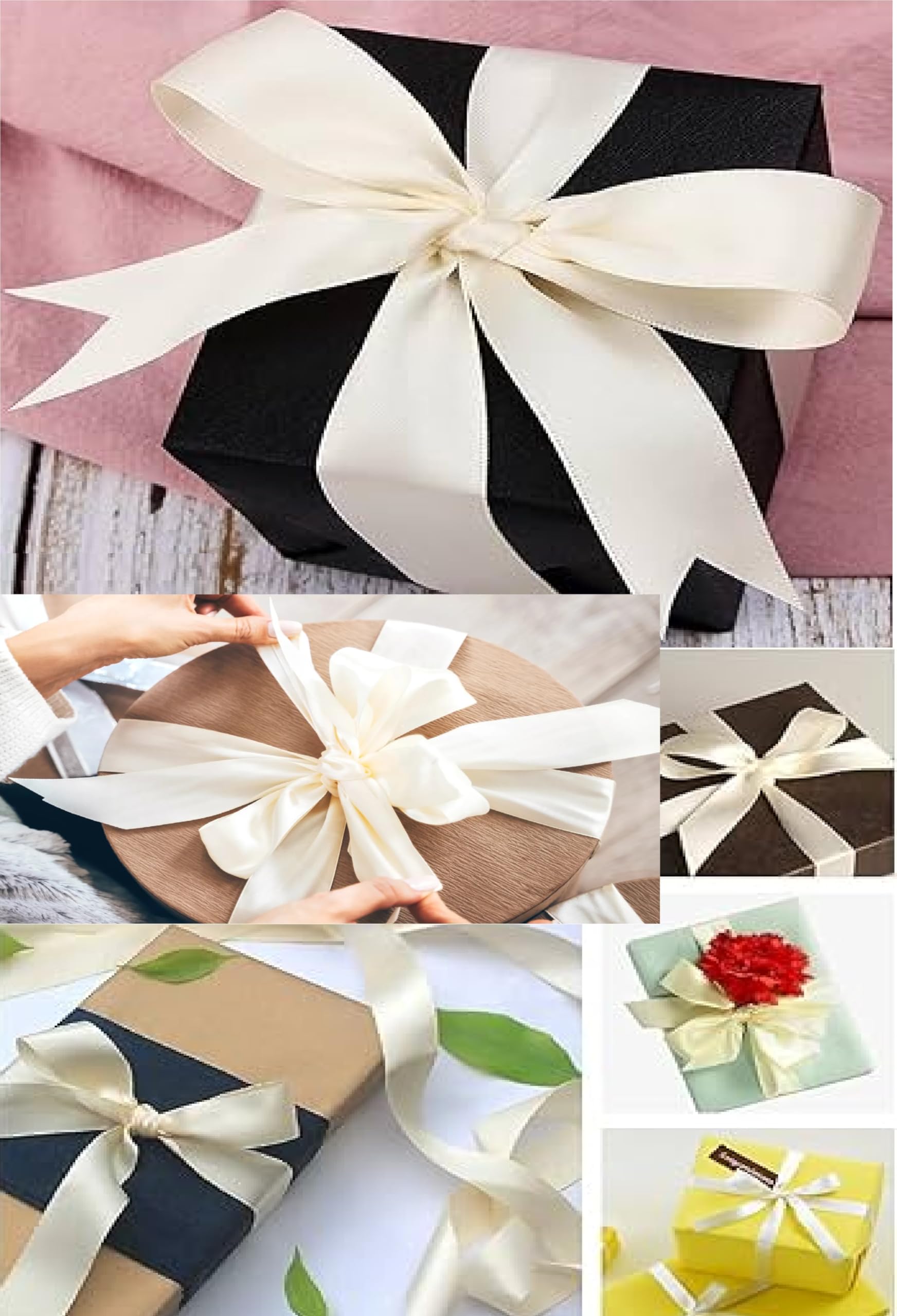Double Sided Satin Ribbon 25mm x 10 Meters (Off White) for Gifts Wrap Sew Party, Decorations Events Dress Wedding Christmas Crafts, Bows Car, Balloons Hairs, DIY, Bouquets, Cake More — view 335
