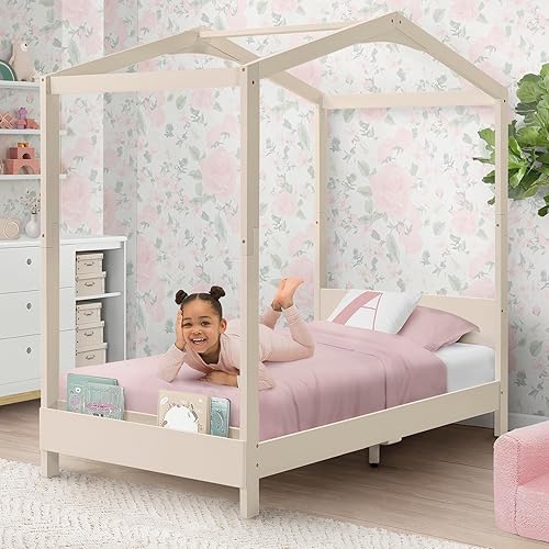 Miniatura 12 de Delta Children Poppy House - Cama individual de madera, cama con plataforma, no necesita somier, color gris Gris,Biege suave