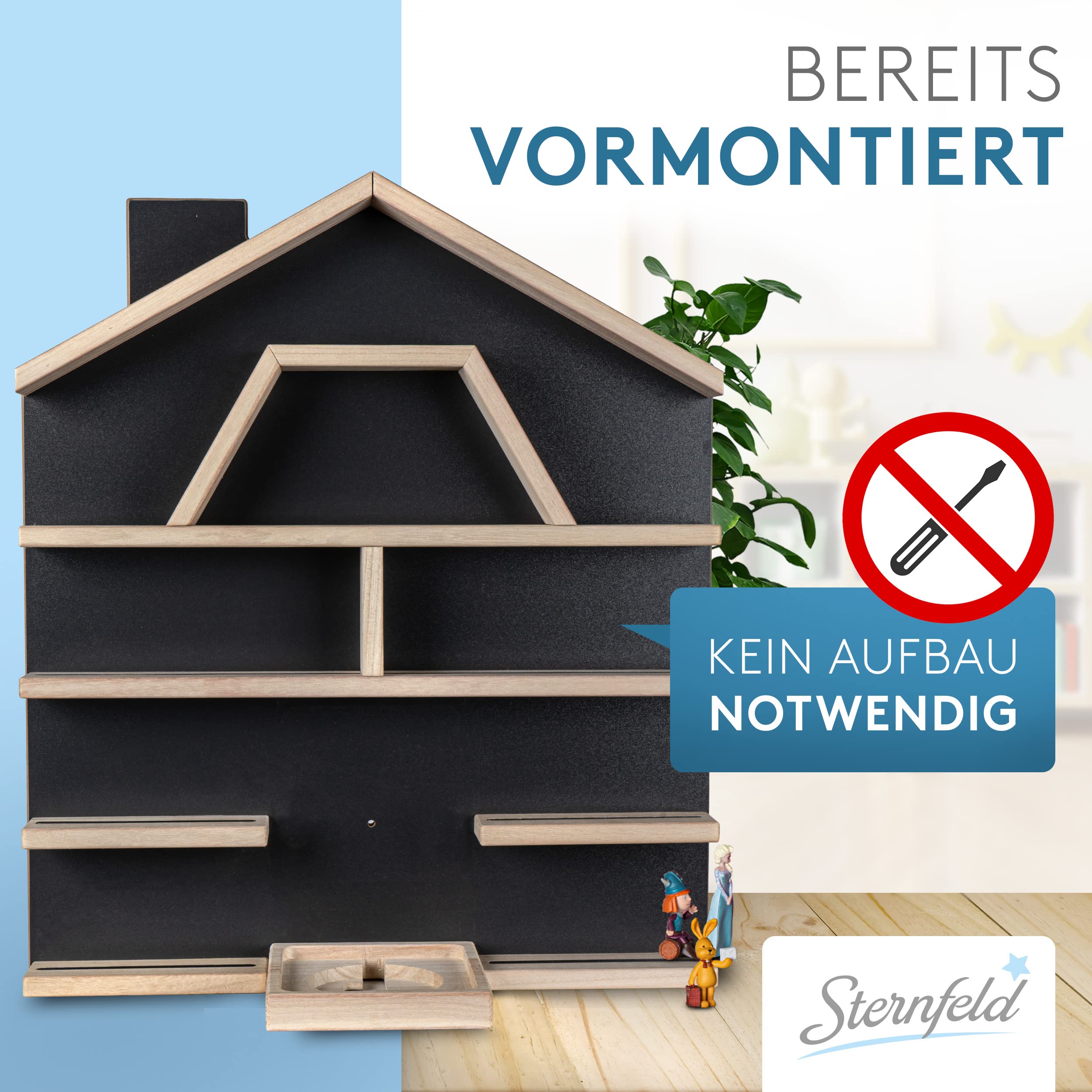 STERNFELD Magnetisches Tonie Regal für Toniebox & Tonies Hörfiguren - Vormontiertes Toniebox Regal [60x50cm] - Nachhaltiges Tonies Regal Kinderzimmer - Toni Regal mit abgerundeten Ecken Grau
