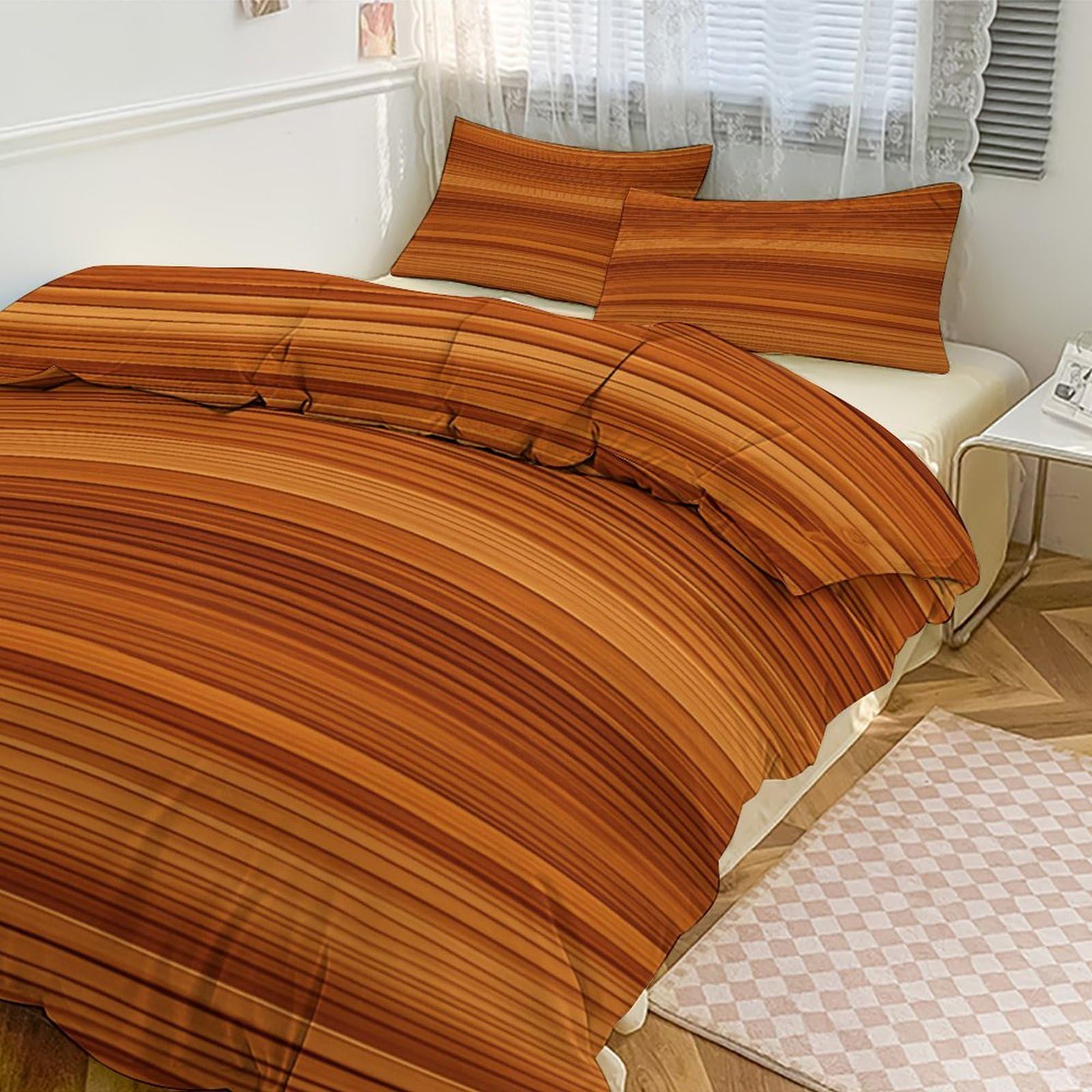 Couette pour grand lit effet bois : ambiance chalet dans votre chambre