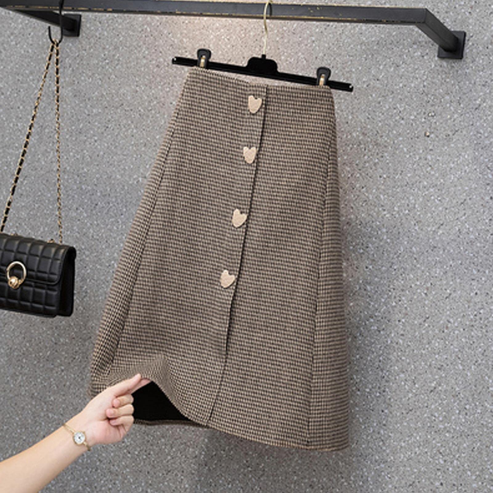 BUJNIE Jupe midi automne hiver épaisse femme jupes bouton grande taille A-Line jupes femme Looseamp ; mélange bureau travail jupes femme jupes