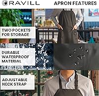Vista 3 de Ravill Waterproof Apron For Men and Women - 2 Pockets - 35" Long Multi Purpose Work Aprons for Dishwashing, Dog Grooming 1 Pack - Black