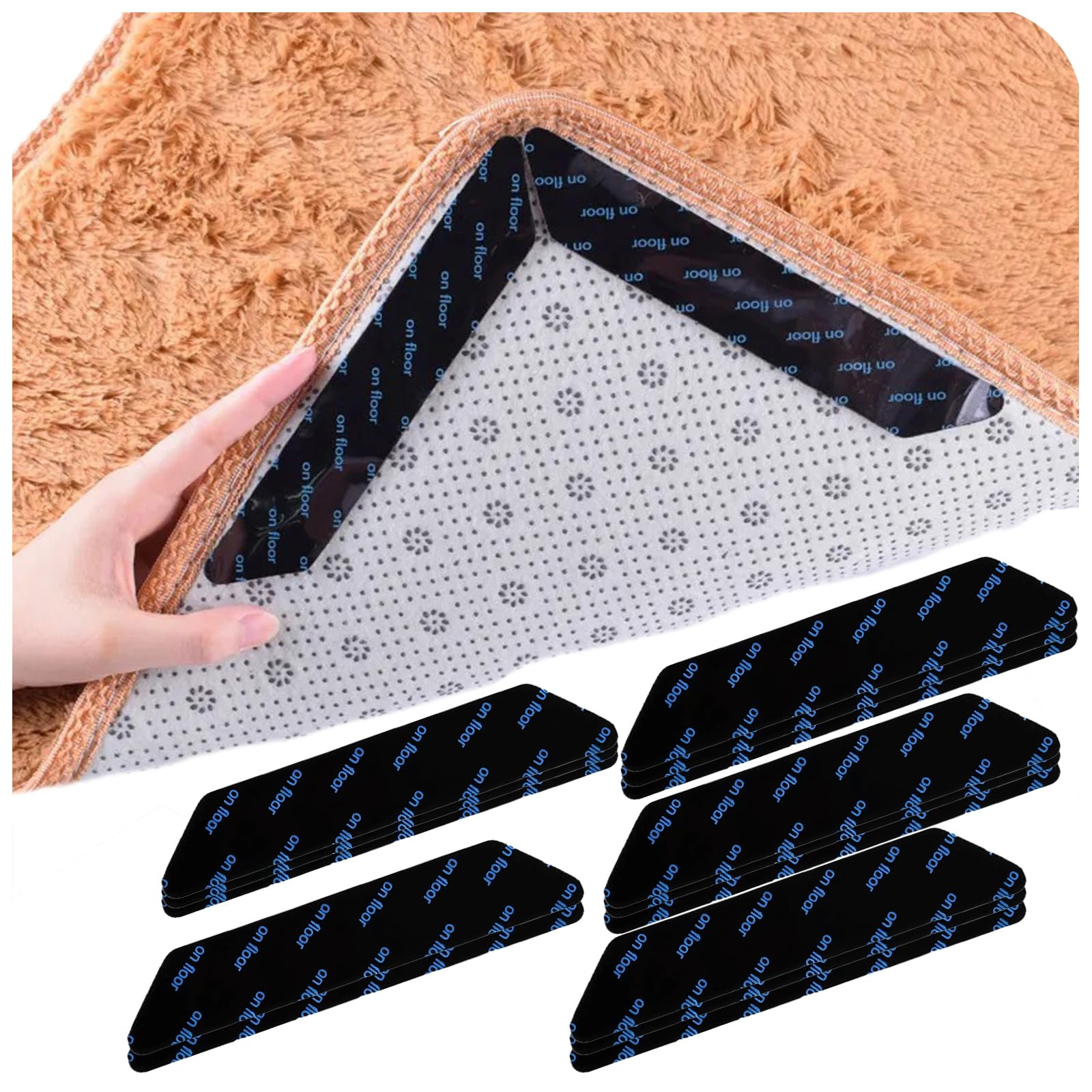 Aiaididiy Black Rug Grippers, 16 Pcs Anti-Slip Carpet Grippers For Laminate Floor – Reusable Non-Slip Rug Underlay For Carpeted Floor, Residue-Free Rug Gripper For Hard Surfaces & Rugs