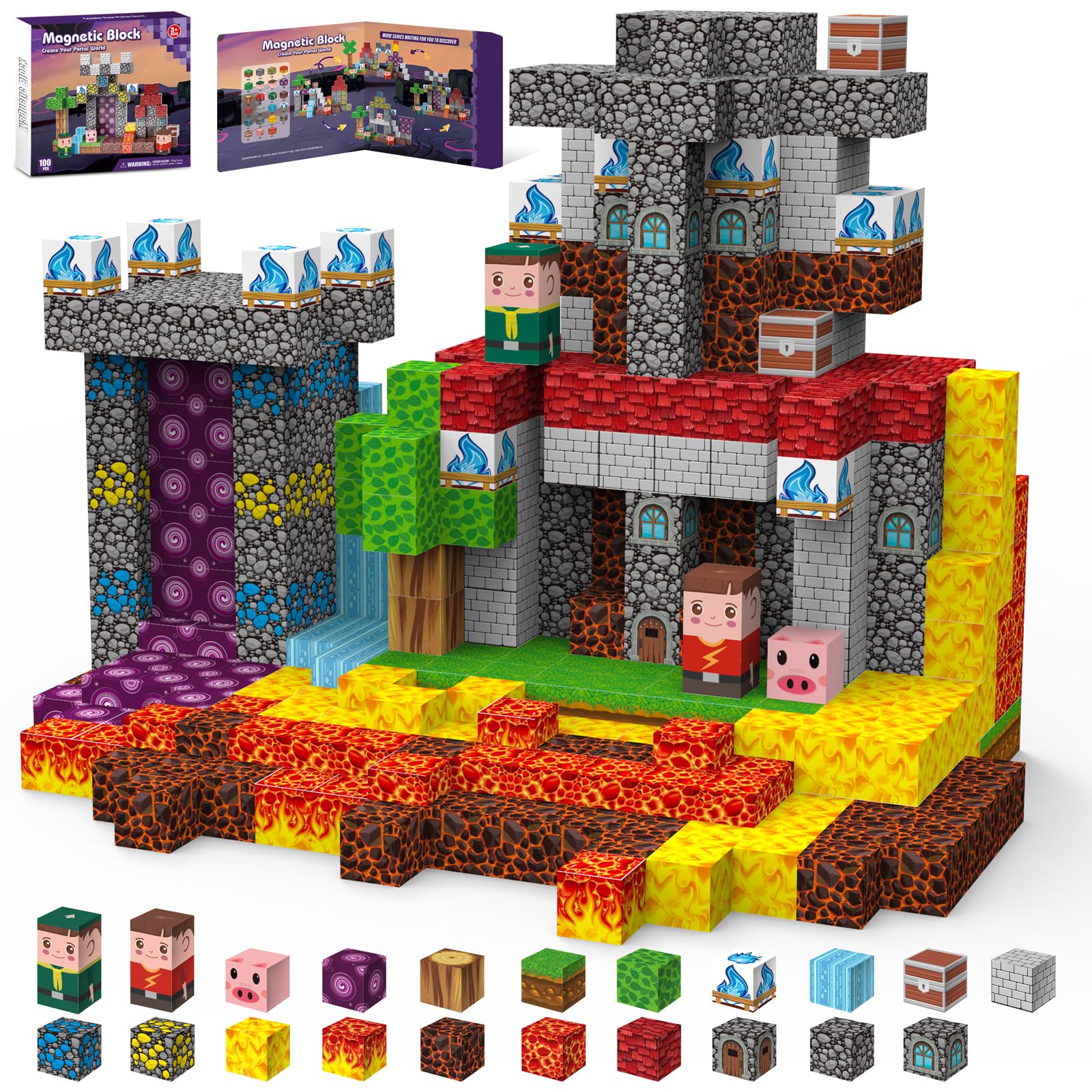 Gryxpox Magnetic Blocks, Magnetic Building Blocks 100pcs, Magnetic Blocks for Kids Ages 4-8, Magnetic Cubes STEM Sensory Toys for Ages 3+ Toddlers Boys & Girls–Christmas Birthday Party Kids Gifts