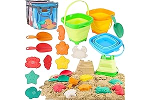 FUTUREPLUSX 17PCS Collapsible Beach Sand Toys for Kids-Foldable Beach Buckets