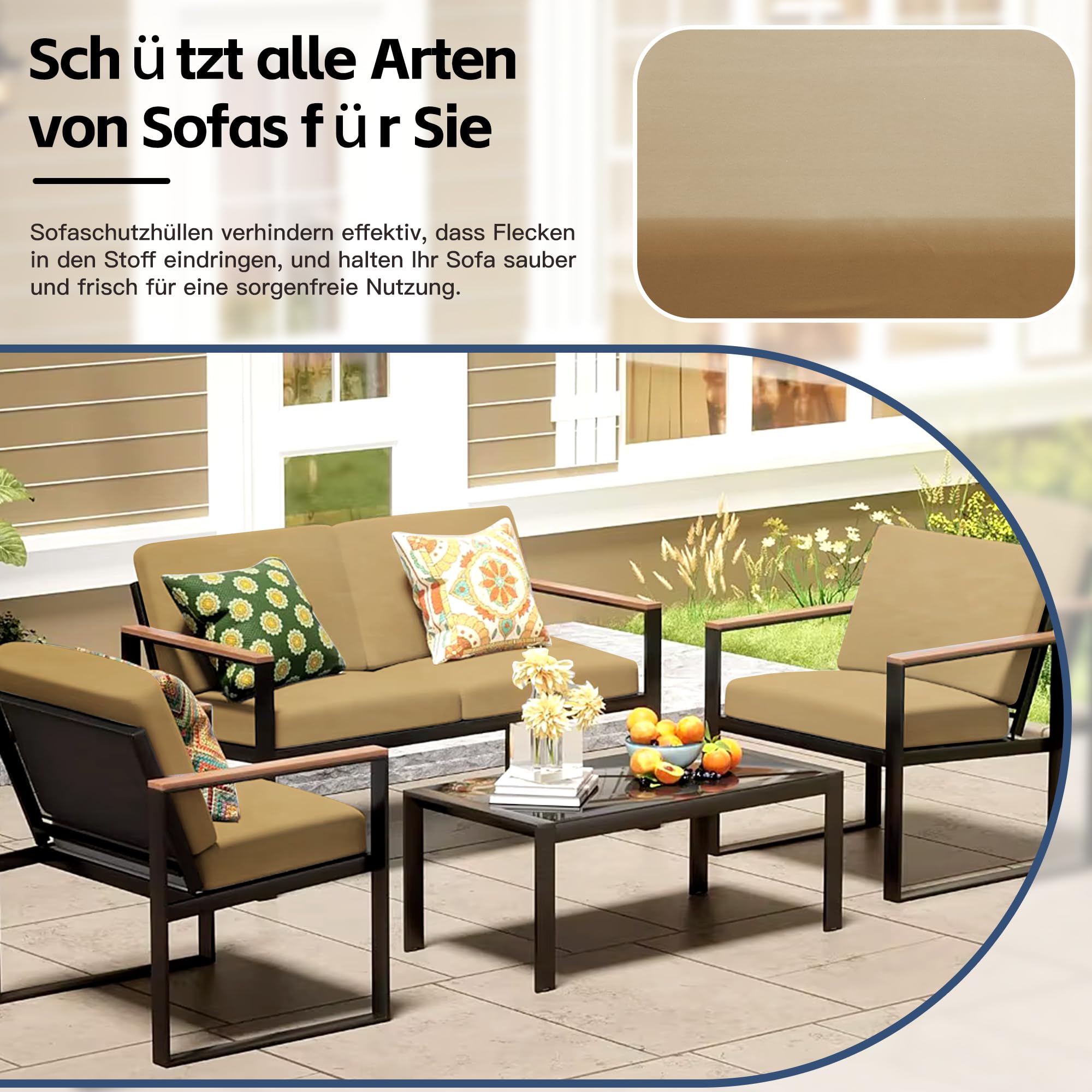 Patio-Kissenbezüge | Outdoor-Sofabezüge | Stretch-Sofakissenbezüge | Sofabezüge | Abnehmbar und maschinenwaschbar. (8, Khaki)