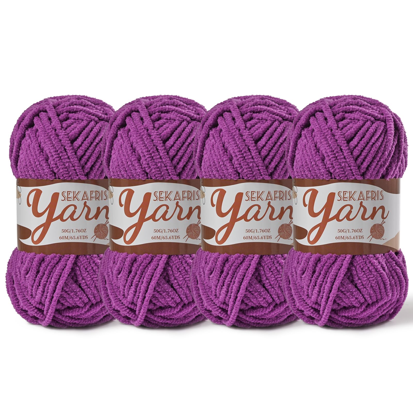 Chenille Yarn for Crocheting Crochet Dark Purple Yarn 4 Pack