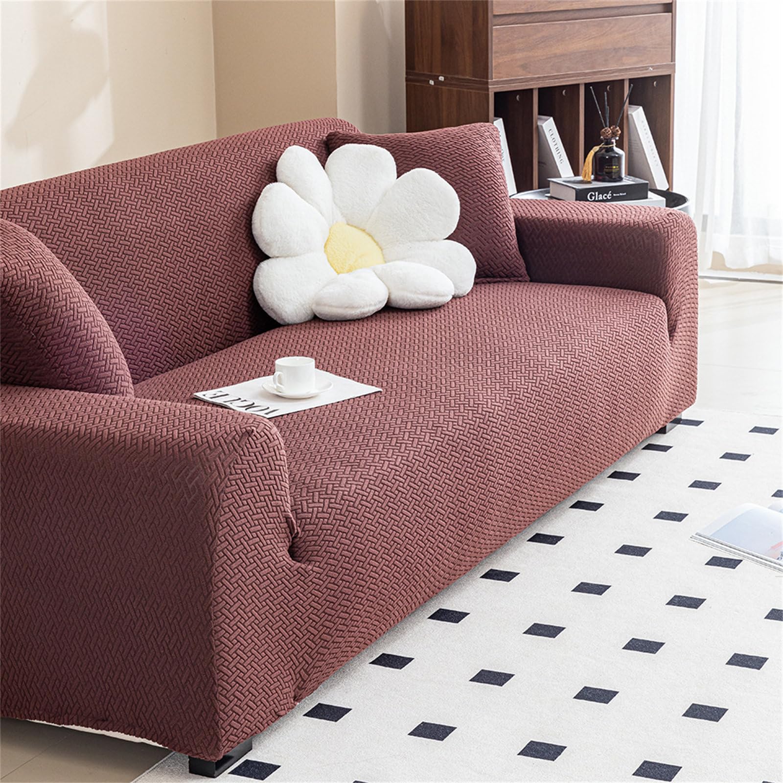 Housse de canapé extensible 4 places jacquard café Odot