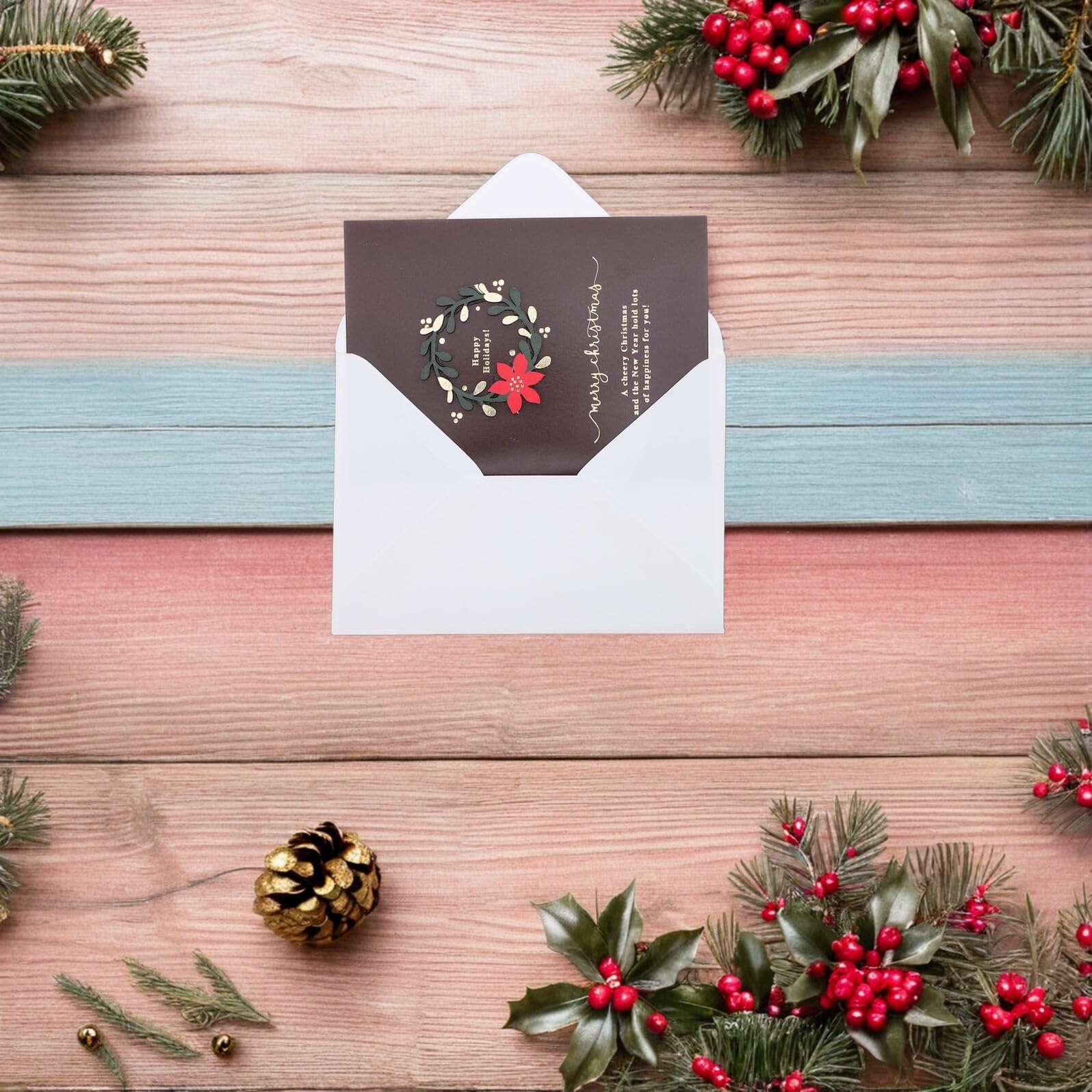 SEWACC 20 Cartes de Vœux de Noël Vintage avec Enveloppes Papier Vierge Intérieur Design Couronne Festive Format Standard Cartes Festives pour Messages Personnalisés et Occasions de