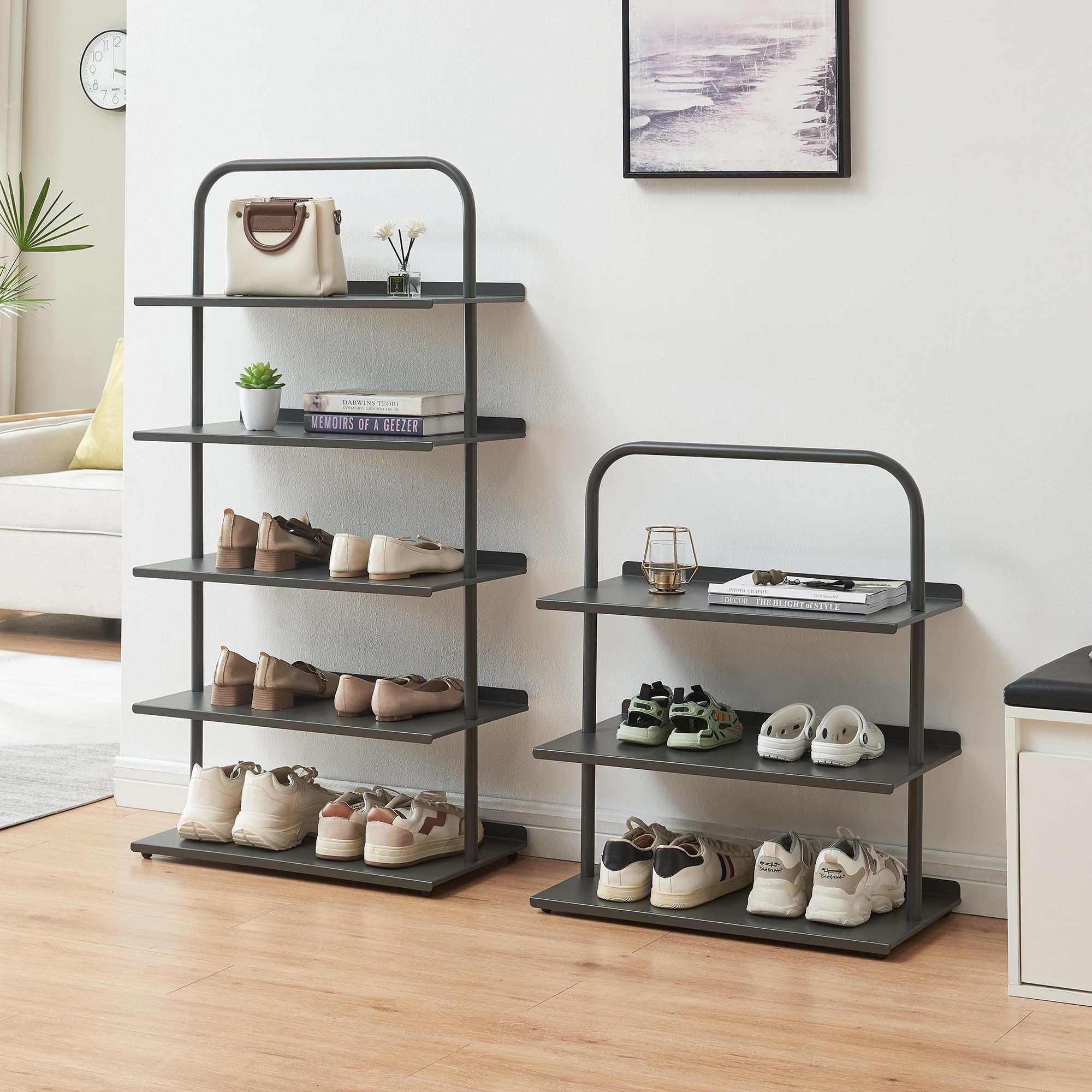 [en.casa] Scaffale Portascarpe a 5 Livelli Scarpiera Porta Oggetti in Acciaio 5 Ripiani per 10 Paia di Scarpe Calzature 119x60x32 cm Corridoio Ingresso Camera da Letto - Antracite