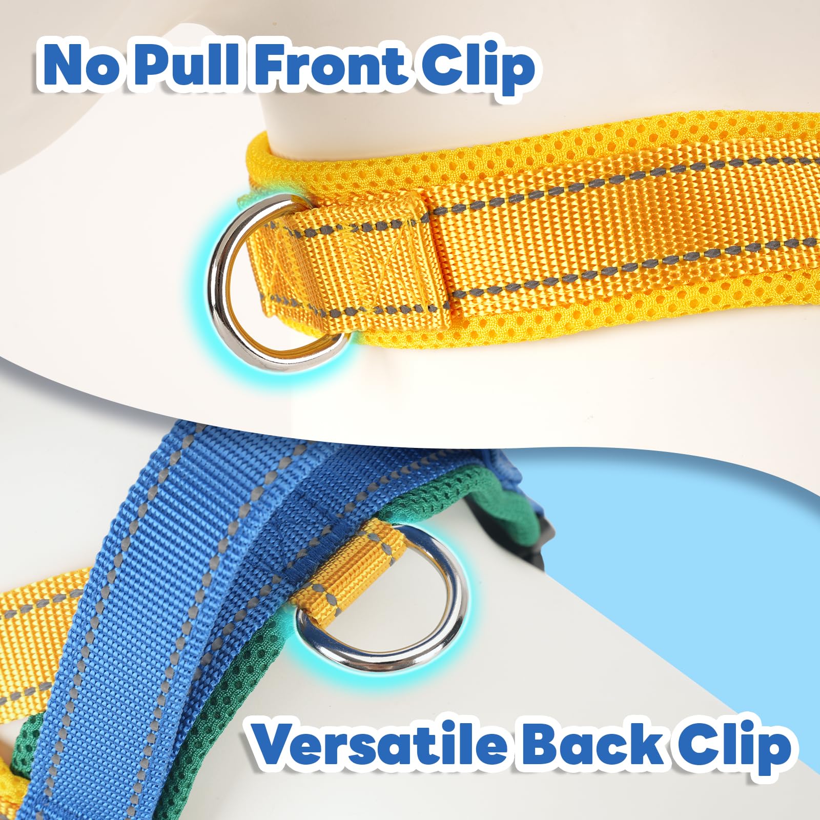 Yellow Soft Dog Harness Medium Sized Dog, Freedom No-Pull Escape Proof Front Clip Dog Harness – Adjustable Reflective Padded Vest with Handle & Quick-Release Buckle, Yellow/Blue, M - image 2
