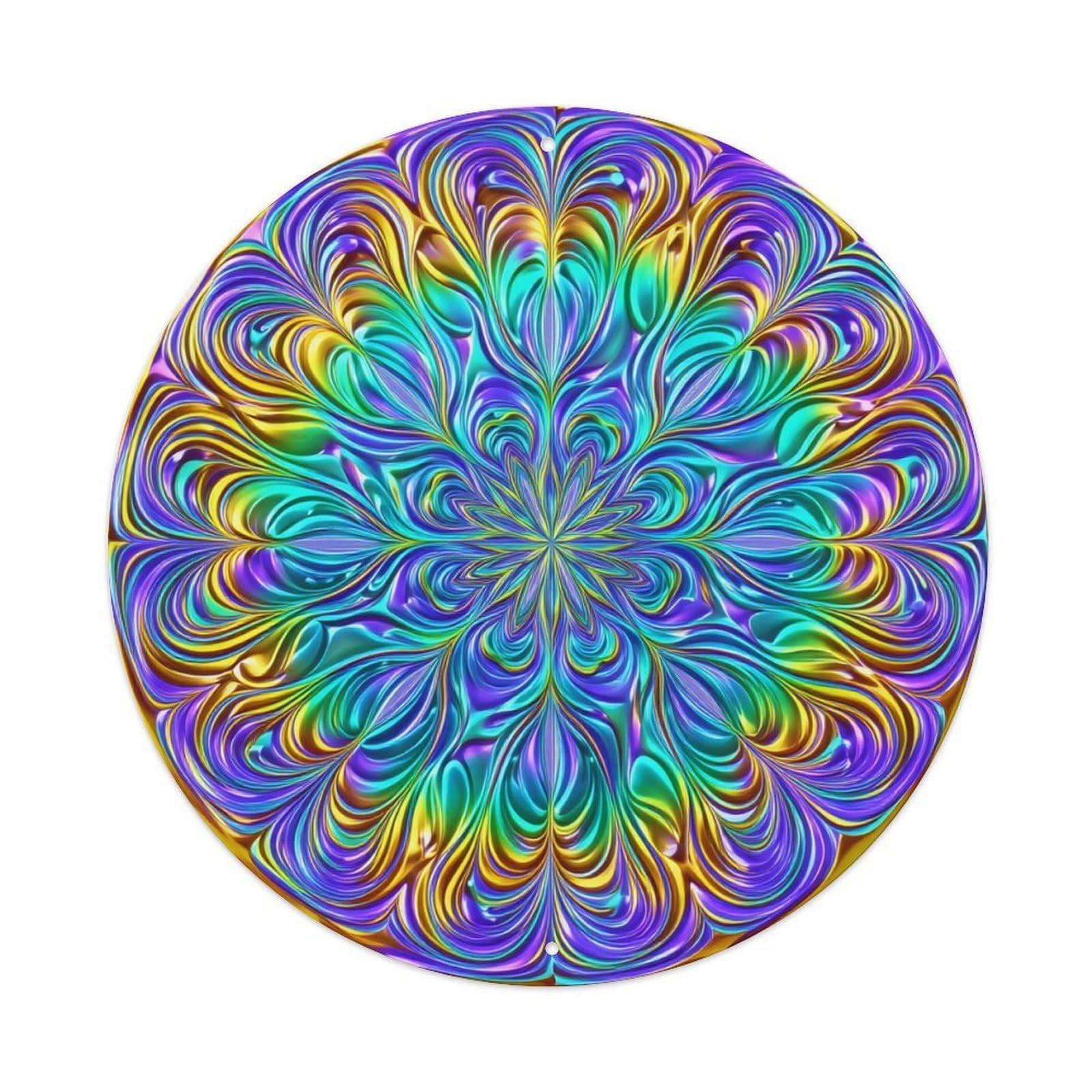 Colorful Swirling Abstract Mandala Pattern Round Tin Sign Retro Metal Sign for Cafe Bar Pub Home Game Room Gym Club Wall Decoration Vintage Metal Poster 8x8 Inch