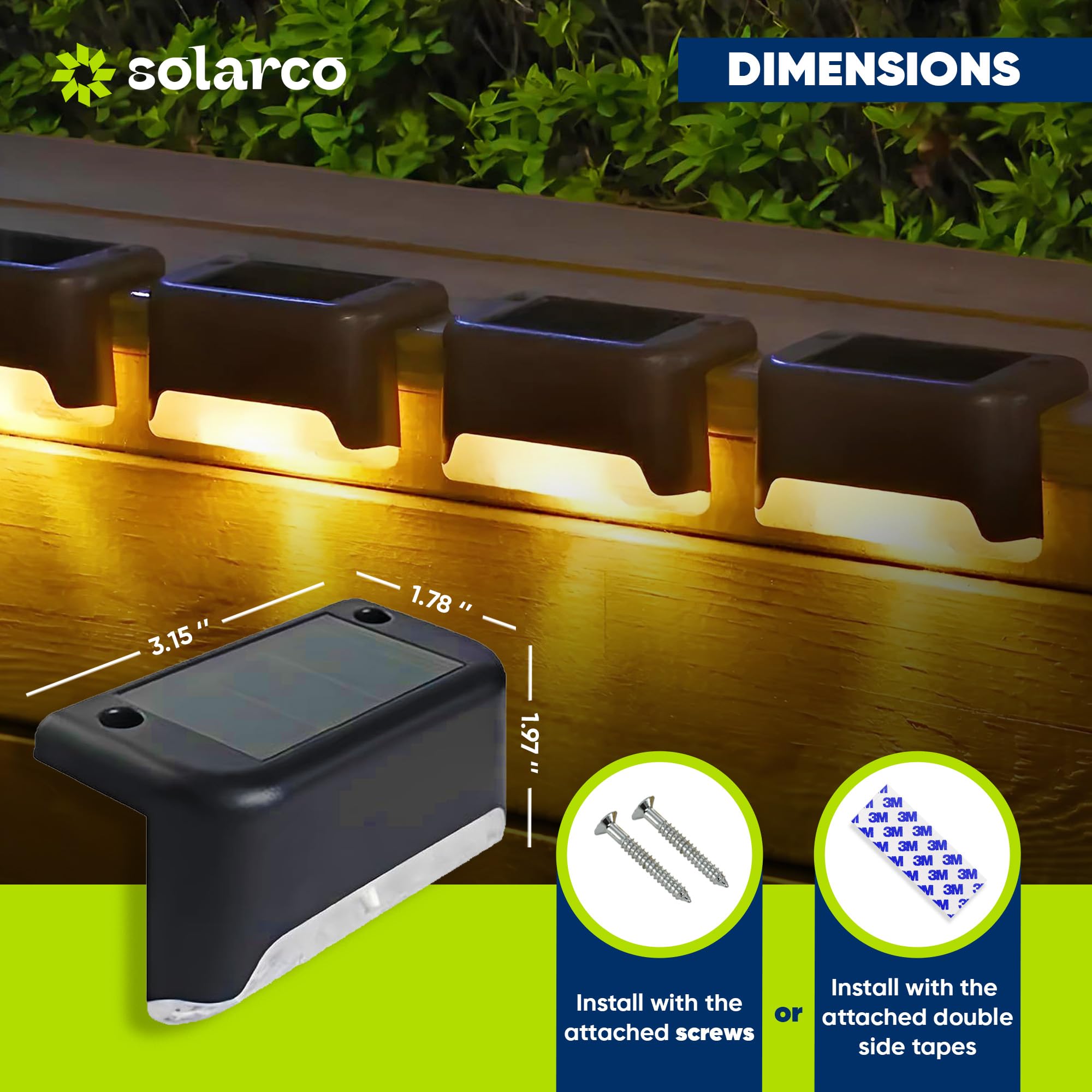 Solarco Solar Deck Lights Outdoor, Solar Step Lights Waterproof Led for Outdoor Stairs, Gutter Lights, Step, Fence, Yard, Patio, and Pathway (Warm White) (4 Packs)
