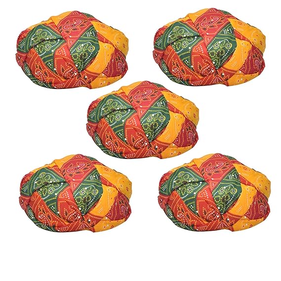 Traditional Multi Marwadi Rajasthani Cotton Blend Safa Pag Men Hat Bandhani Turban for Men's Ethanic Wear Event Decorations/Party Decoration (5 Pc Lot) Multicolour
