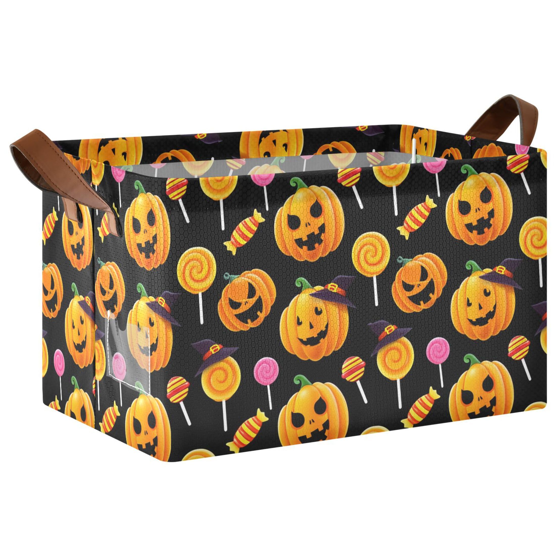 Kutsu Pumpkins Foldable Storage Basket Collapsible Bin With Handles For Shelves
