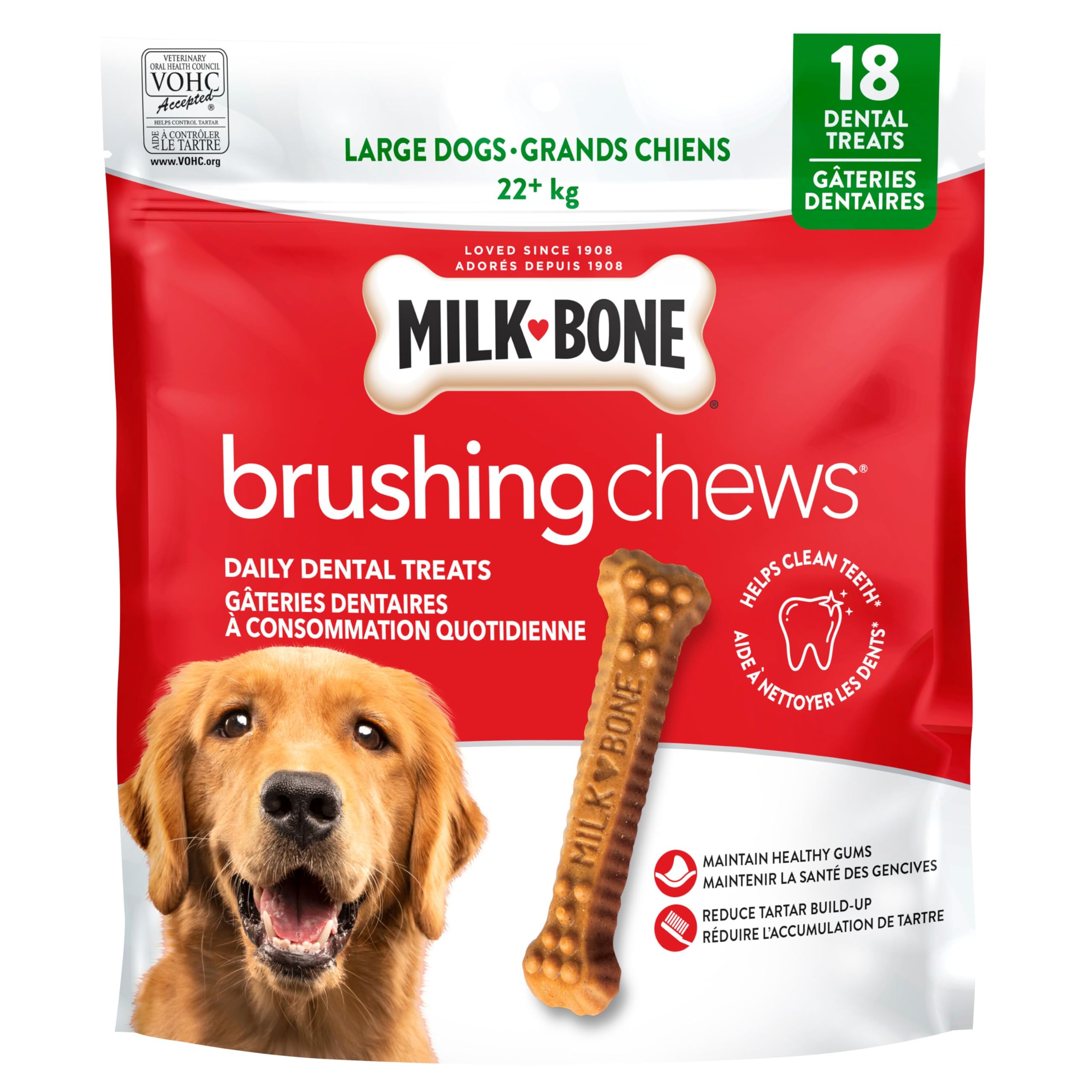 Milk-Bone Brushing Chews Dental Dog Treats, Chicken Flavour Dental Chew, Helps Clean Teeth and Reduce Bad Breath, For Large Dogs, 18 Treats (Pack of 1) image 4