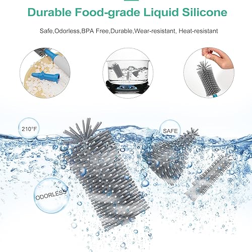 Miniatura 4 de KINTTO Limpiador eléctrico de cepillo para botellas de agua con recargable, juego de limpieza de cepillo de biberón, boquilla reemplazable