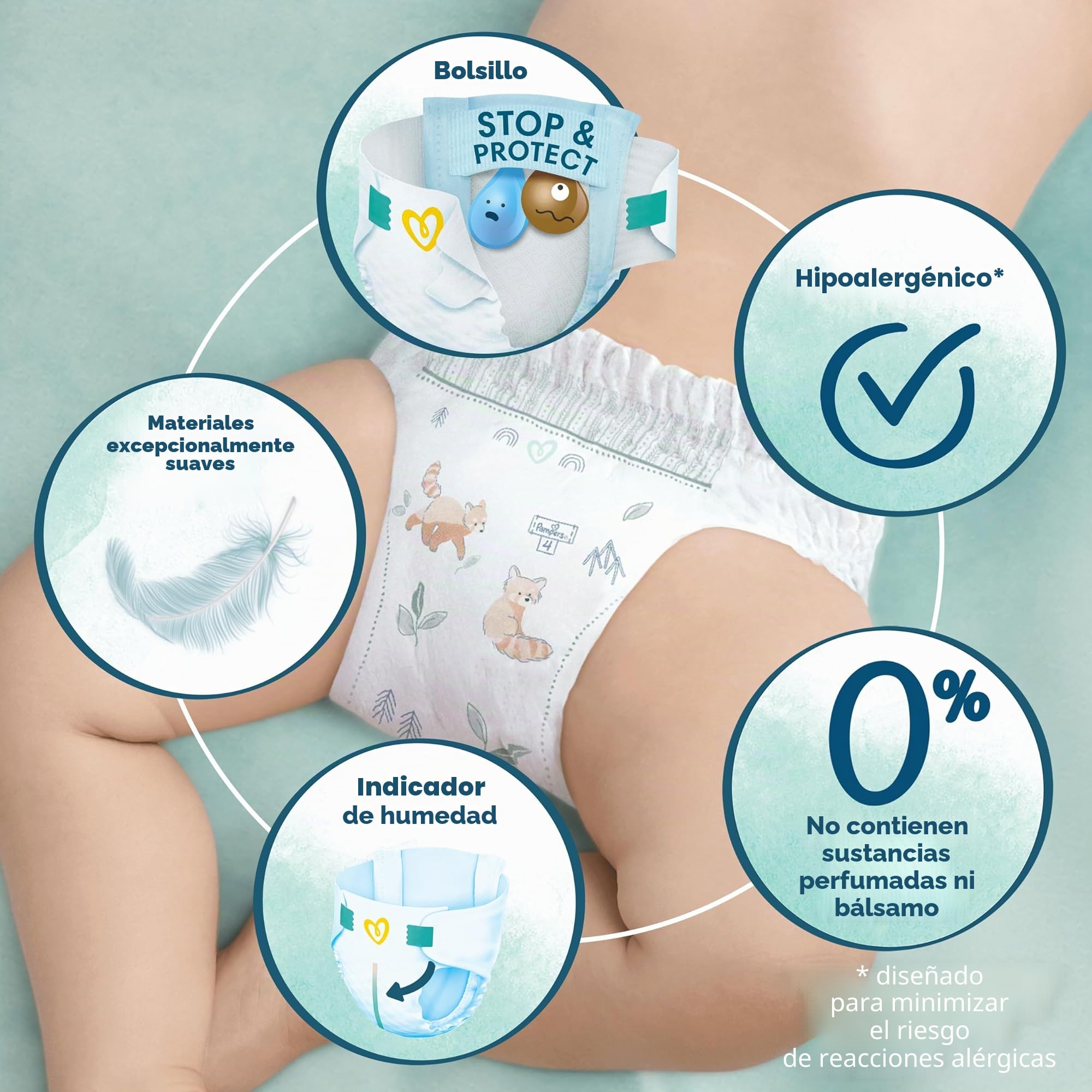 Pampers Pañales para bebé tamaño 2 (4-8 kg) armonía, caja mensual, protección suave de la piel e ingredientes a base de plantas, 204 unidades