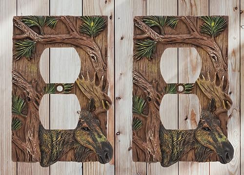 Miniatura 5 de Ebros - Juego de 2 platos de pared con cubierta eléctrica de ciervo y ciervo, alce rústico de bosque rústico pintado a mano, decoración occidental