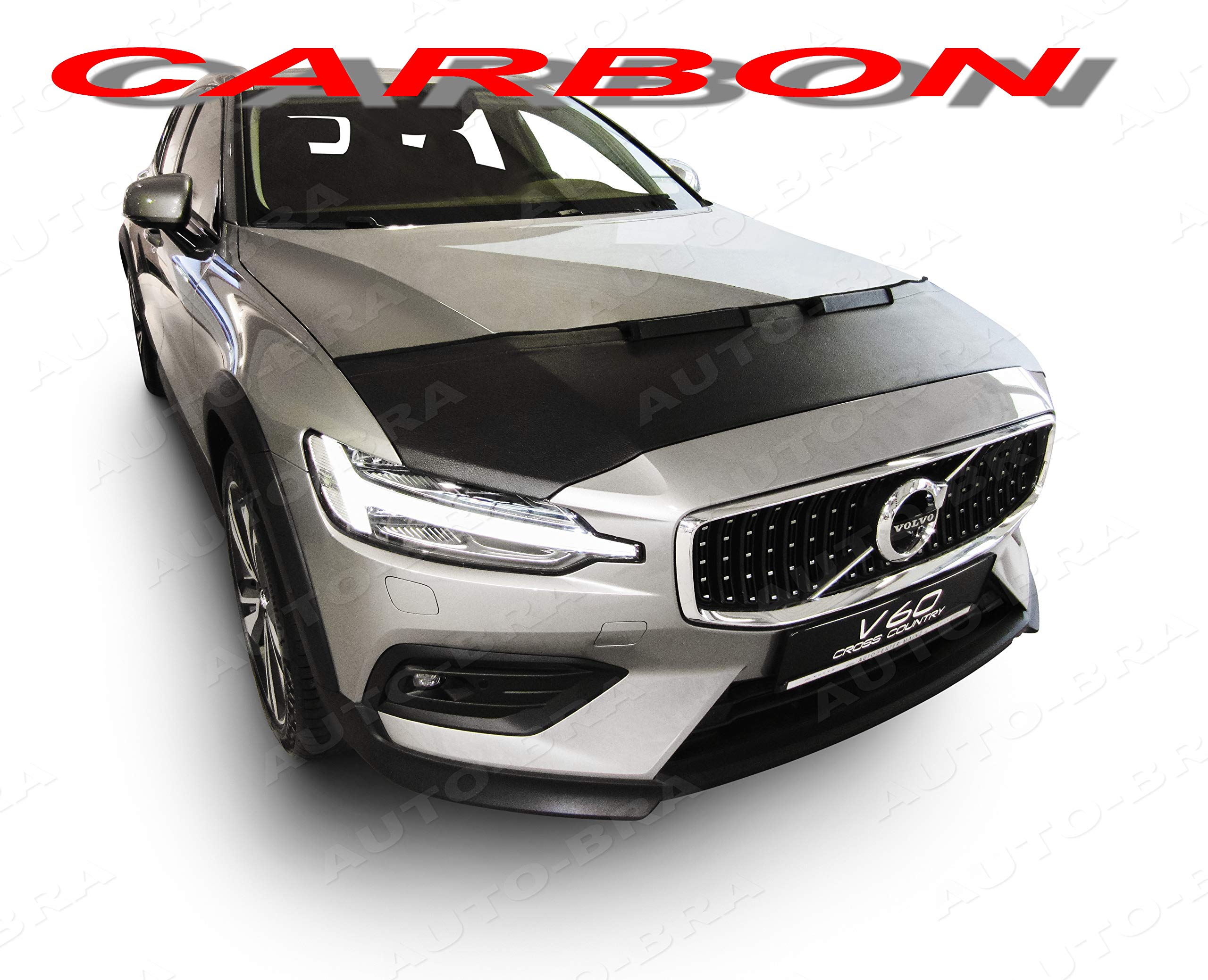 AB3-00480 Carbon Fiber Look Hood Bra Compatible with Volvo S60 V60 Since 2018 Front End Nose Mask Bonnet Bra