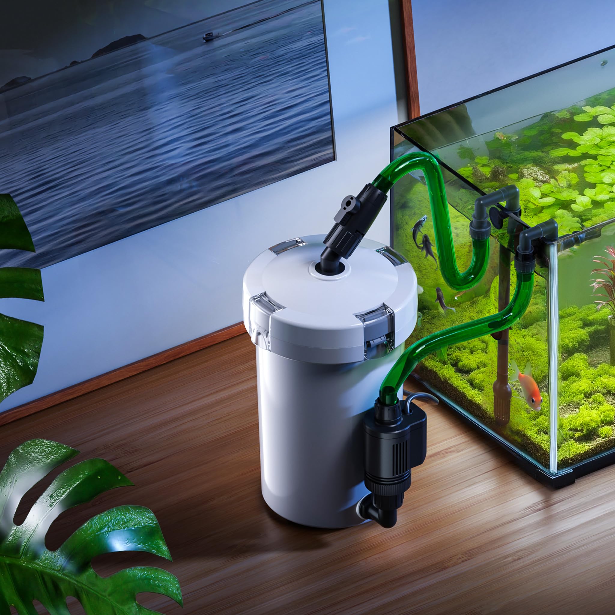 SunSun Filtro Esterno per acquari HW-603B con Pompa da 400 l/h, filtrazione a 3 stadi con 3 spugne filtranti e 1 Tappetino in TNT Inclusi