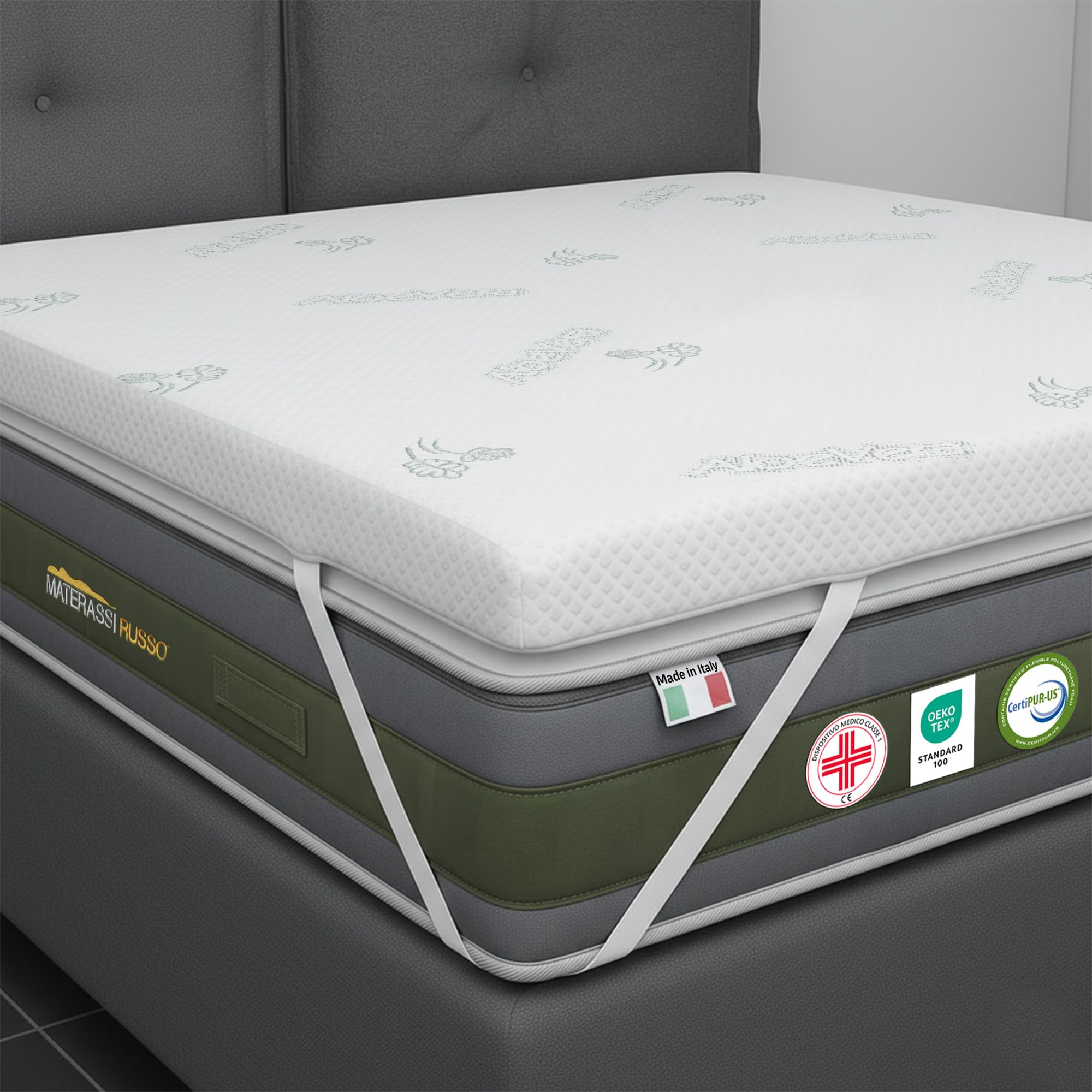Topper matrimoniale 160x190 in Memory Foam ad Alta Densità 5 cm | Correttore materasso sfoderabile in Aloe Vera | Coprimaterasso imbottito Rinfrescante, massaggiante e traspirante | Made in Italy