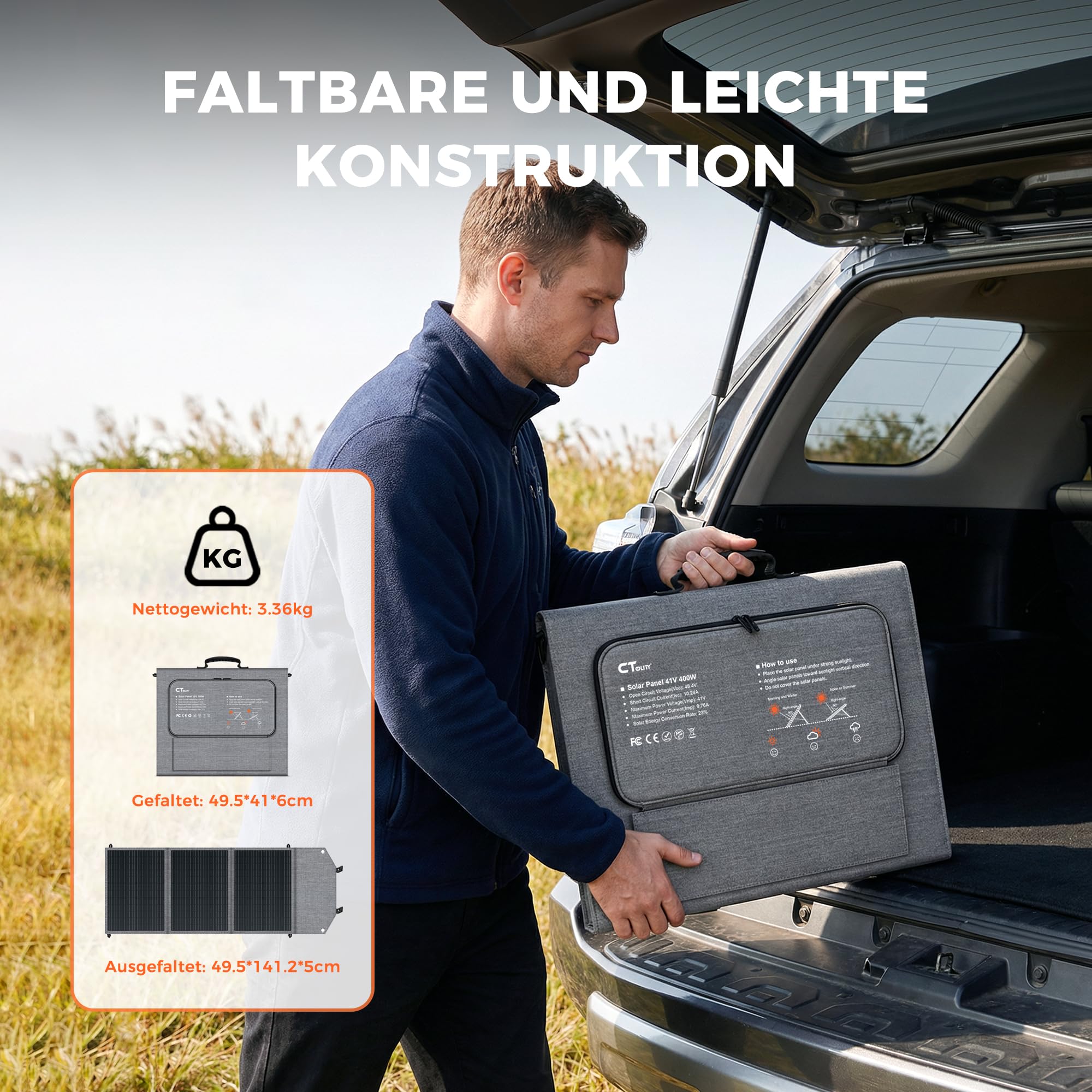 Panel Solar Plegable 100W Monocristalino Portátil Tipo N Impermeable