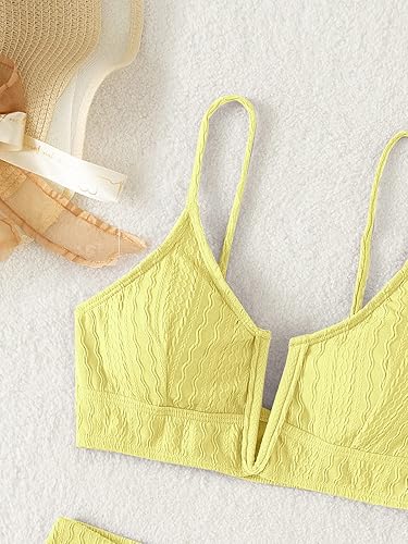 Miniatura 4 de OYOANGLE Conjunto de bikini de 2 piezas para mujer, con textura en V, con alambre, traje de baño de cintura alta