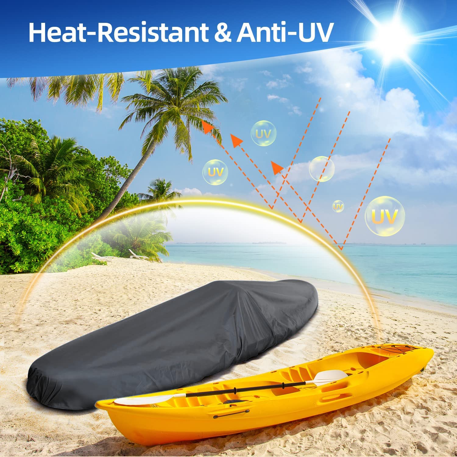 Kajak Abdeckung Kanu Plane 420D Wasserdicht und UV-beständig Kajak Persenning Bootsplane Staubschutzschild für Kanu-Boot/Fischerboot/Paddelbrett,Schwarz,for 4.6~5.0m Kayak