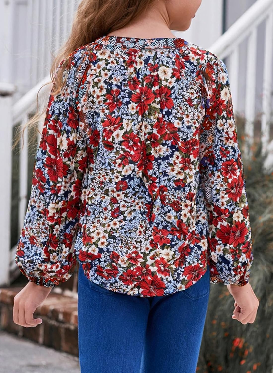 blibean Girl Flower Bell Sleeve Blouse Floral Fall Tops 4-15 Years - Image 3