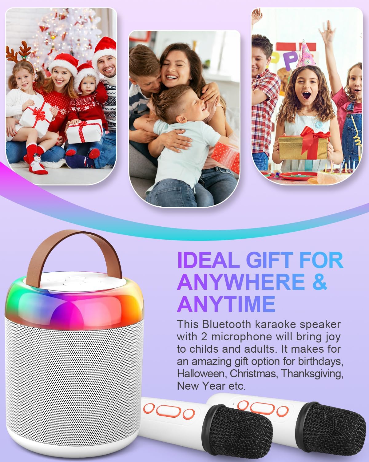 Karaoke Microphone Machine with 2 Drivers for Kids Adults, Muscial Singing Toy for Girls Boys Ages 3-12 Years Old, Bluetooth Speaker Birthday Gift Stocking Stuffer Classroom Prizes Party Game - Image 6