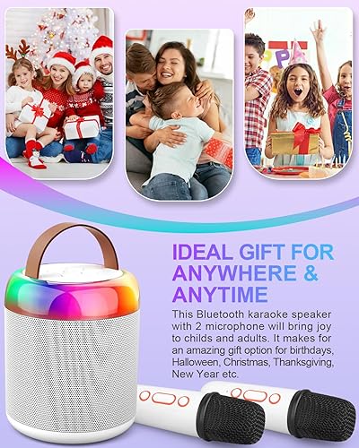 Miniatura 6 de Máquina de micrófono de karaoke con 2 controladores para niños y adultos, juguete musical para niñas y niños de 3 a 12 años, altavoz Bluetooth,