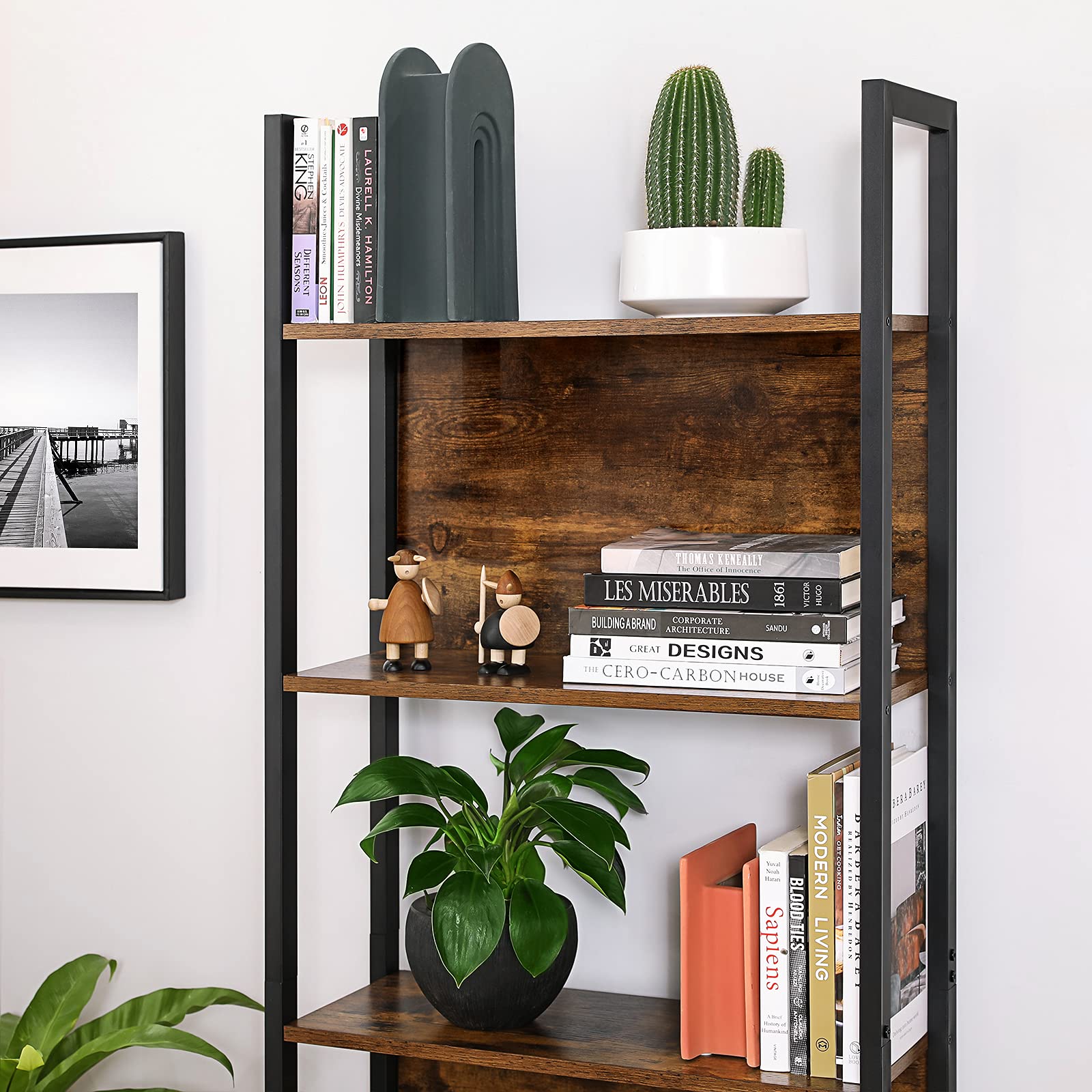 VASAGLE Libreria, Scaffale Portaoggetti, Scaffale da Cucina in Stile Industriale, con 5 Ripiani, Struttura Stabile in Acciaio, Salotto Ingresso Studio Ufficio, Marrone Vintage e Nero LLS025B01