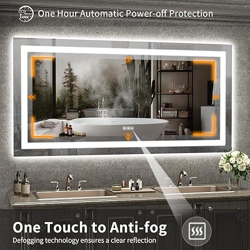 Miniatura 6 de Espejo LED para baño, retroiluminado de 60 x 30 pulgadas + espejo de tocador de baño iluminado frontal con luces para pared, tiras de luz dobles, 3