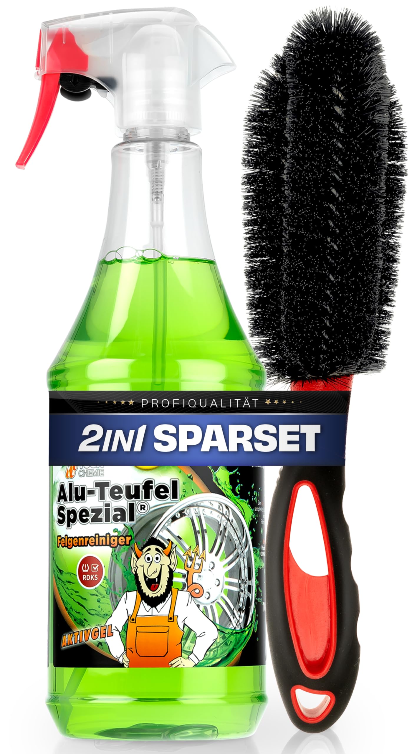 Autopflege Felgen Reinigungsset | Tuga Alu Teufel Spezial Felgenreiniger Gel 1l + Felgenbürste | Alufelgen Reiniger Set mit Bürste zur effizienten Auto Felgenpflege