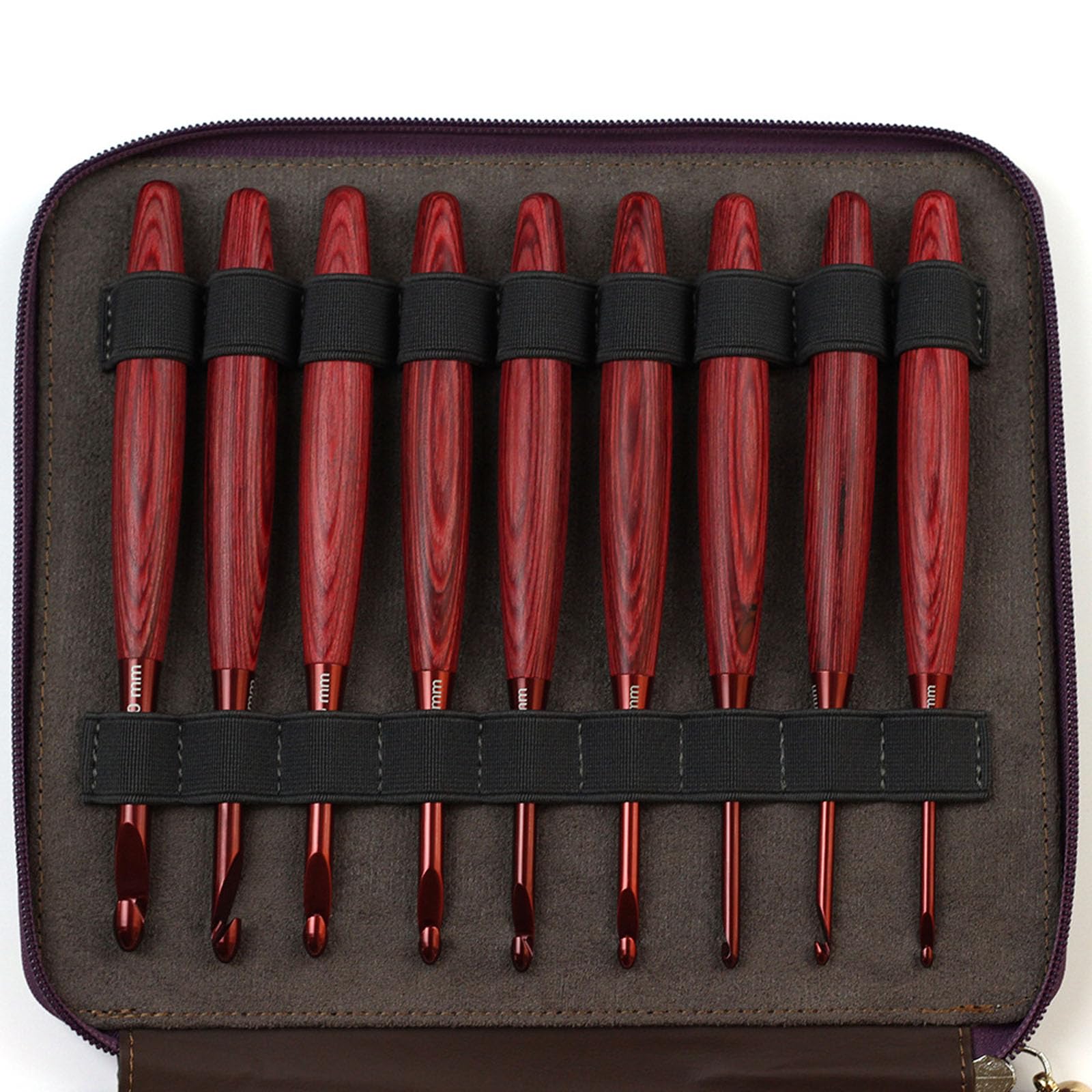 Avejjbaey - Set di 9 ganci all'uncinetto con manico in legno, manico ergonomico, gancio in alluminio, strumento artigianale per maglieria maglione, sciarpa, borsa per ago in legno