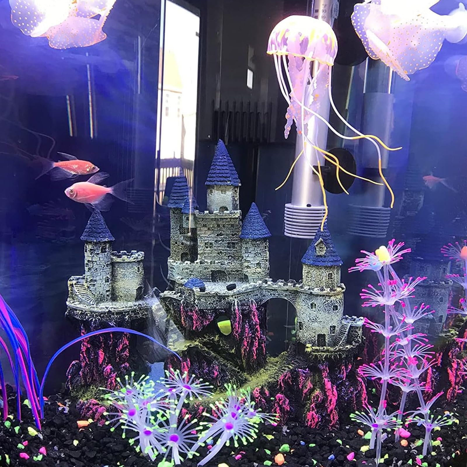 PINVNBY Aquarium-Dekoration aus Kunstharz, Treibholz, Schloss, Höhle, Verstecke, Zimmerpflanzen, Zubehör (lila)