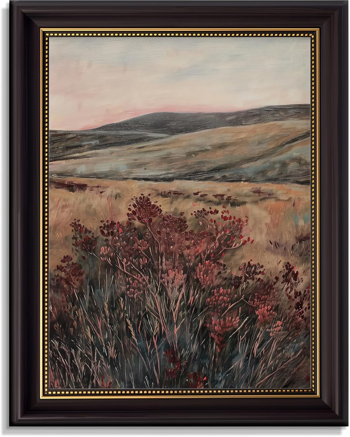Vintage Framed Moon Forest Canvas Wall Art Serene Field Floral Printing Pine Tree Nature Landscape Painting Farmhouse Rustic Pictures Natural Scenery Wall Decor Woodland Wildflower Poster Artwork
