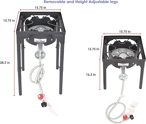 Miniatura 2 de Quemador de propano de alta presión Banjo Quemador de wok simple 200,000BTU con altura ajustable. Regulador ajustable de 0-20 PSI y manguera