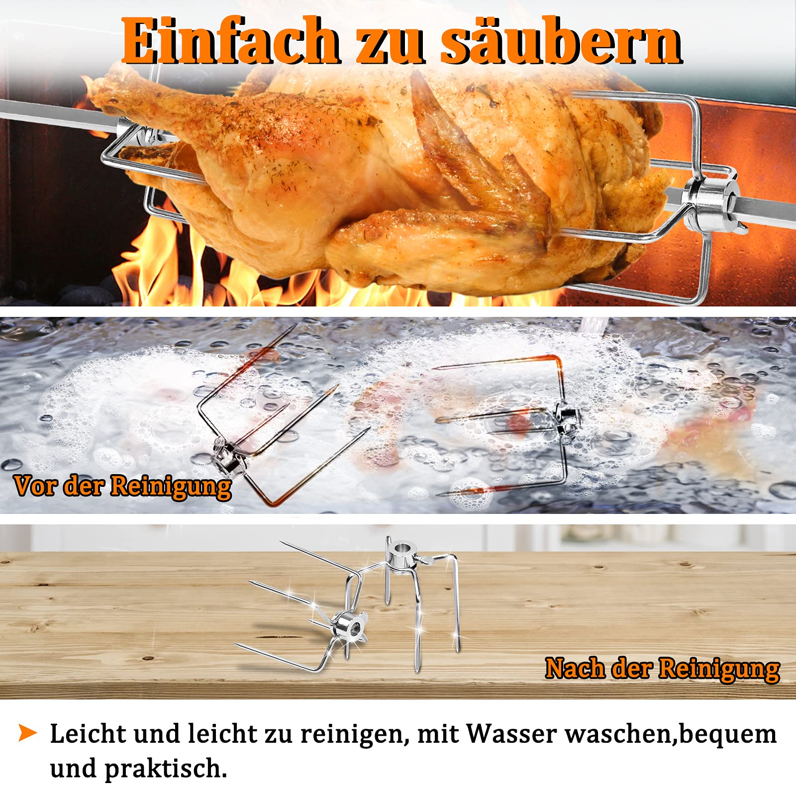 NAIZY Fleischklammer für Drehspieß Zubehör 2er Set Rostfrei Edelstahl Fleischnadel mit Feststellschraube für Drehspieß, Hähnchen, Schaschlik und vieles mehr