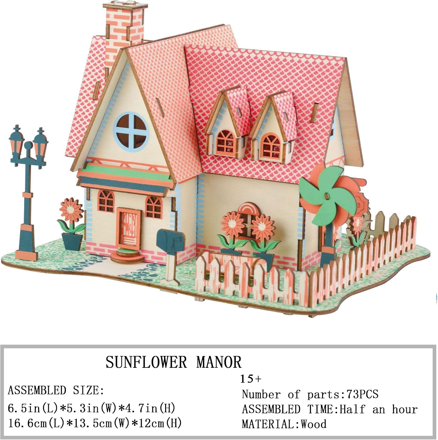 Wooden 3D Puzzles for Adults Log Cabin DIY Wood Miniature House Building Model Kits for Teens Little House 3D Assembly Puzzle Toys (Sunflower Manor)