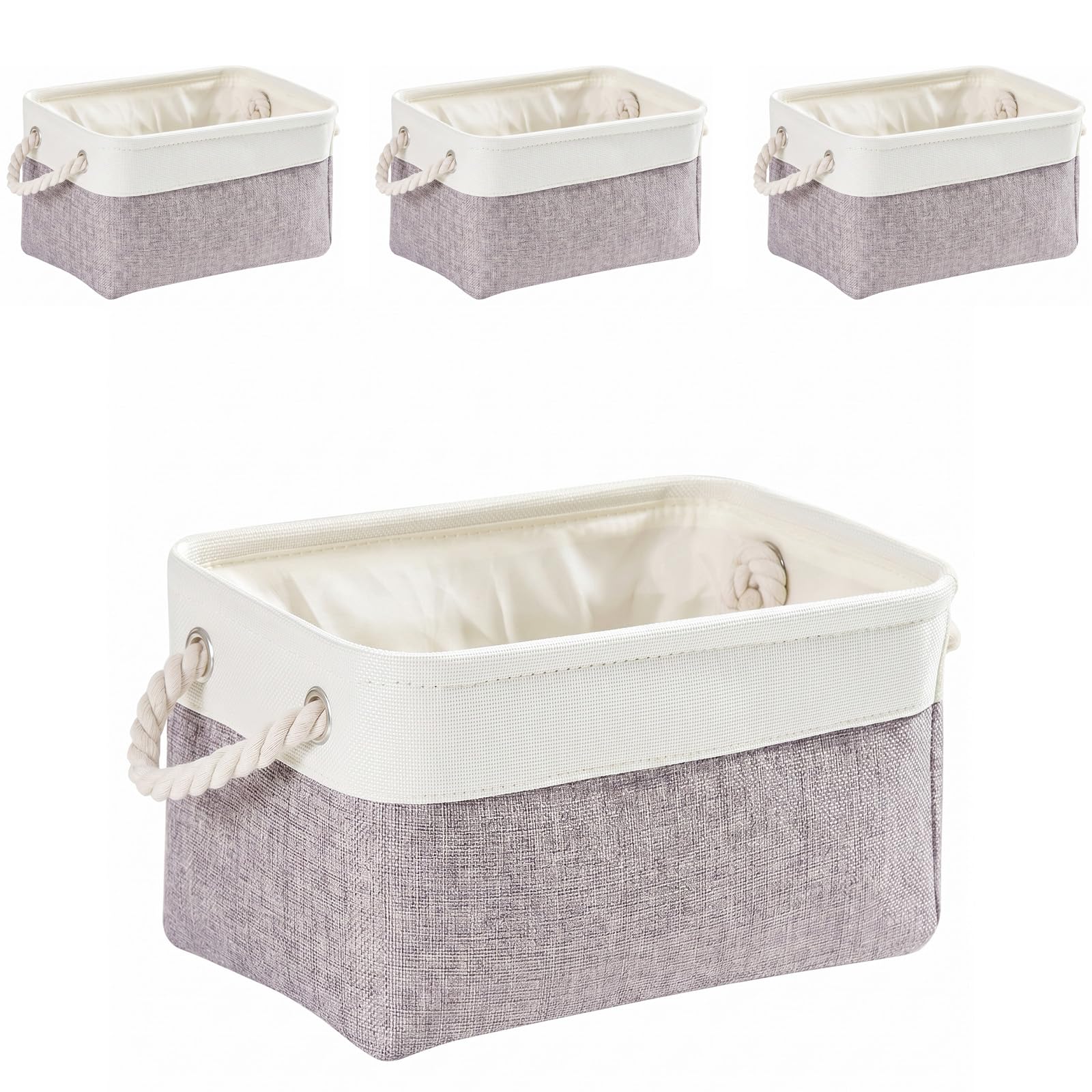 Mangata Fabric Storage Box set of 4, Foldable Fabric Storage Baskets with Handles for Cupboards, Wardrobe, Shelves, Bathroom, Clothes, Toys, Towel (Medium, Grey White)