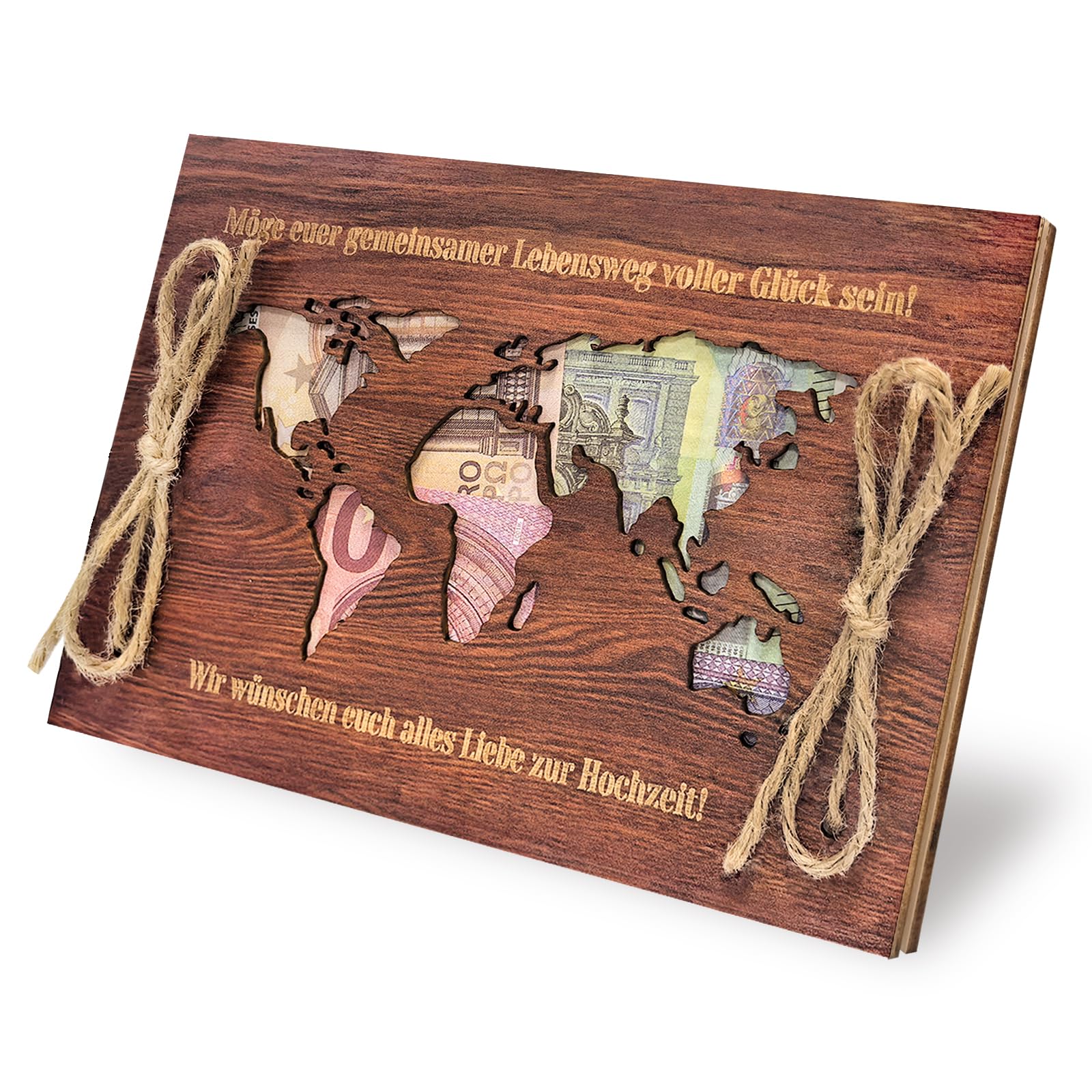 Biglietto Regalo In Legno Per Soldi - Mappa Del Mondo, Per Matrimonio, Coppie, Viaggi, Luna Di Miele