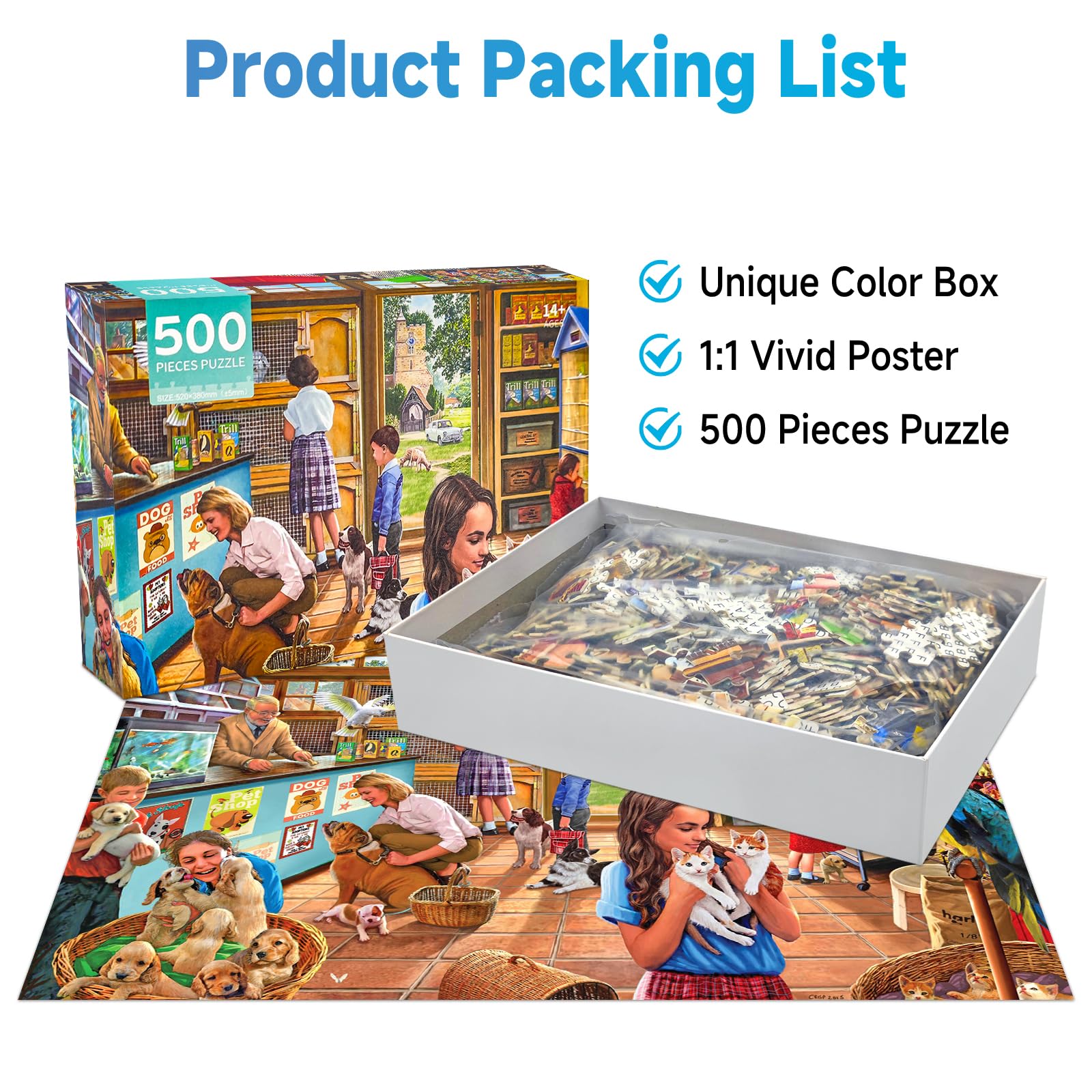 Puzzle 500 Pieces for Adults Dogs Jigsaw Puzzles 500 Pieces for Adults 500 Piece Jigsaw Puzzles for Adult Dog 500 Piece Puzzle Pet Shop Educational Games-Home Decoration Puzzel for Adult Teens Seniors - Image 3